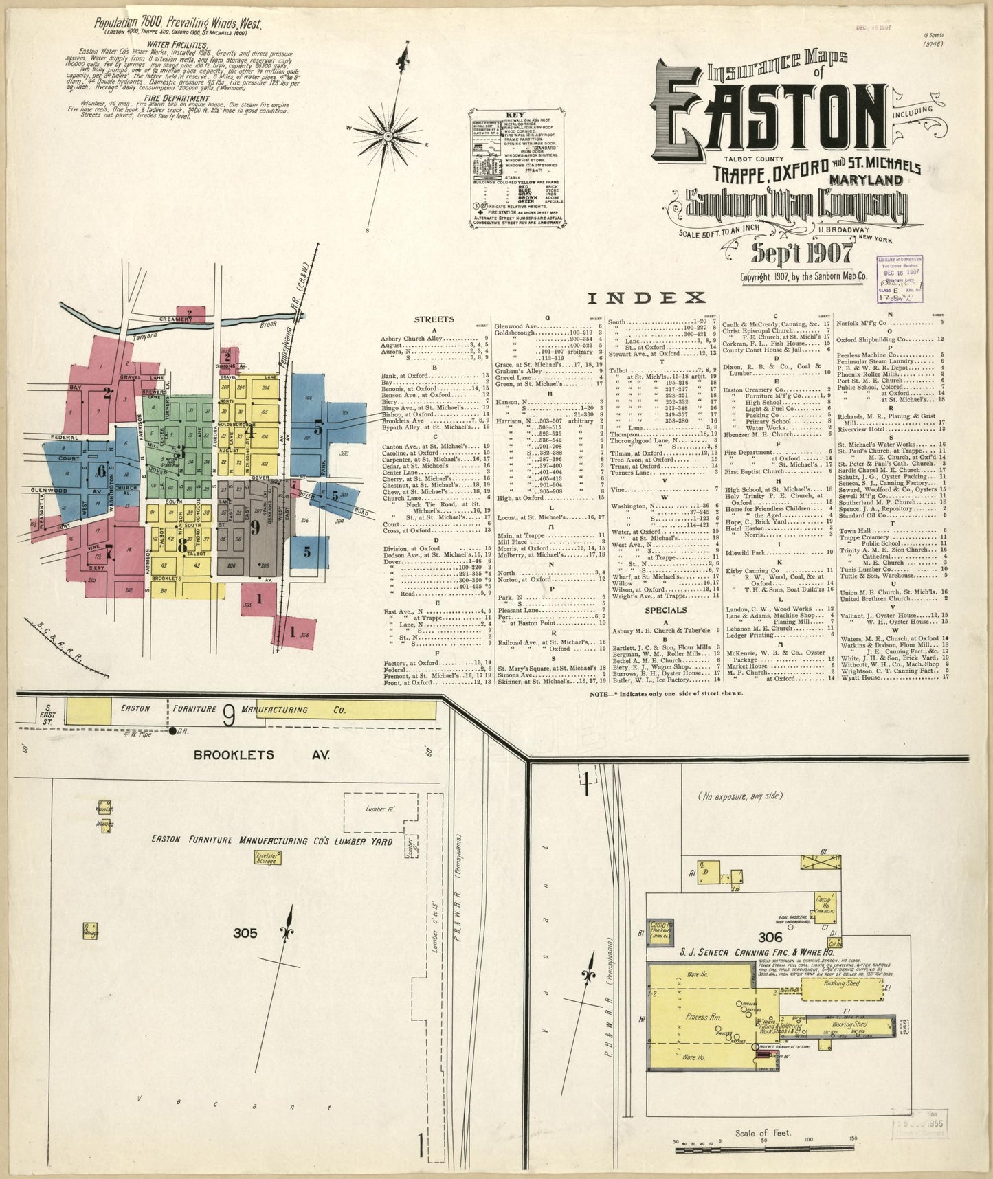 Sanborn Fire Insurance Map from Easton, Talbot County, Maryland. (1907) – Historic Sanborn Fire Insurance Map Print