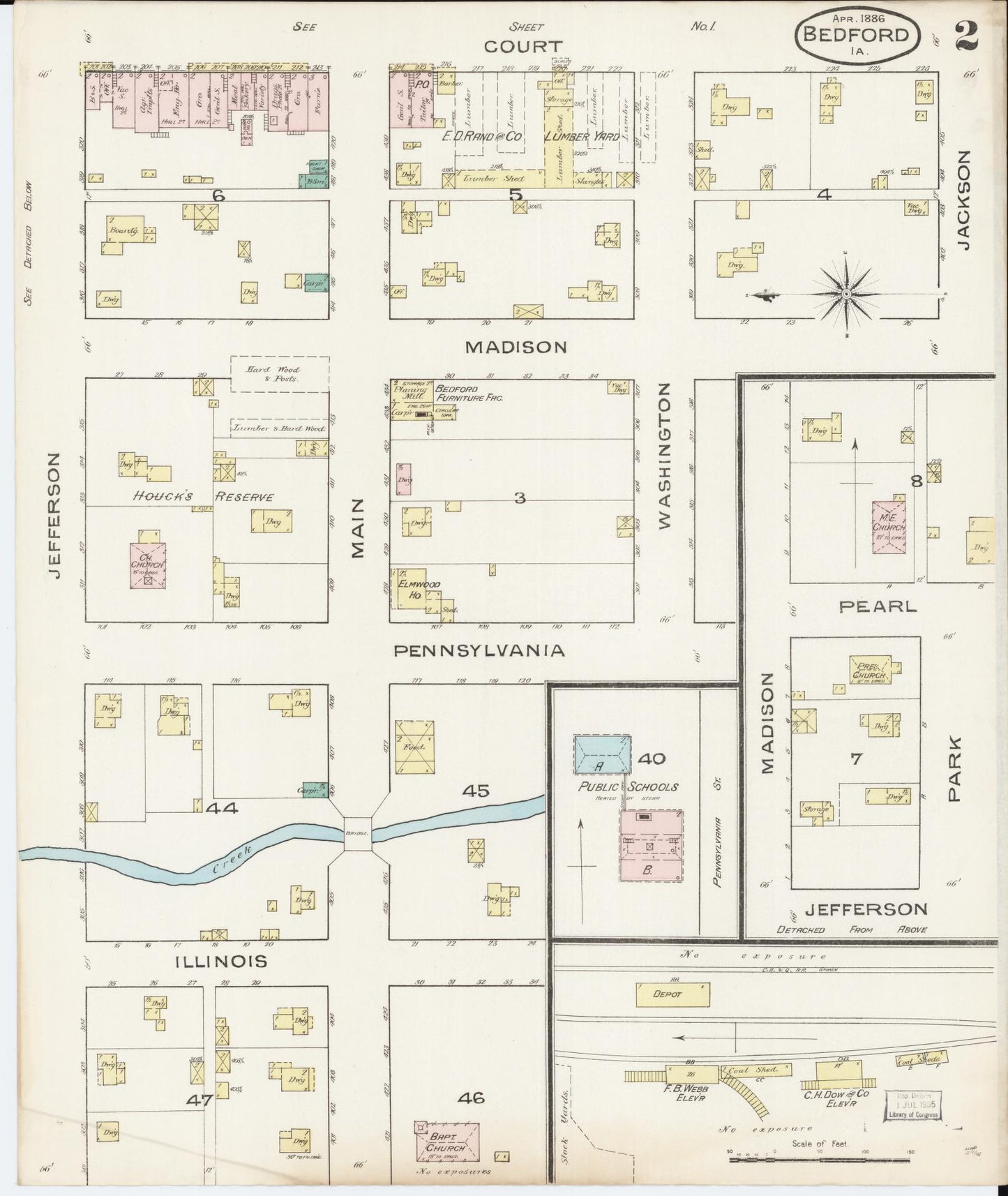 Sanborn Fire Insurance Map from Bedford, Taylor County, Iowa (1886), Sheet #0002 - Historic Sanborn Fire Insurance Map Print, vintage old map wall art