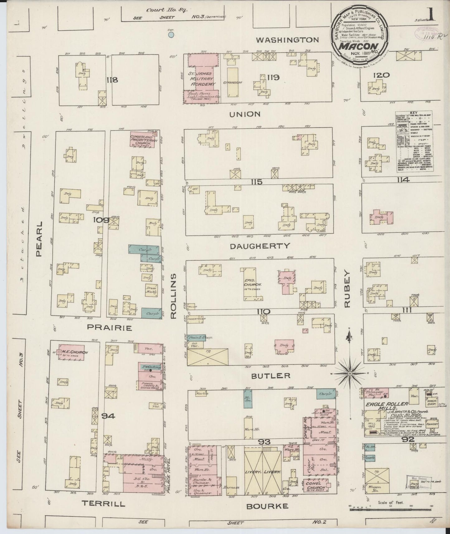 Sanborn Fire Insurance Map from Macon, Macon County, Missouri (1885), Sheet #0001 - Historic Sanborn Fire Insurance Map Print, vintage old map wall art, antique decor, genealogy gift, Missouri Missouri map