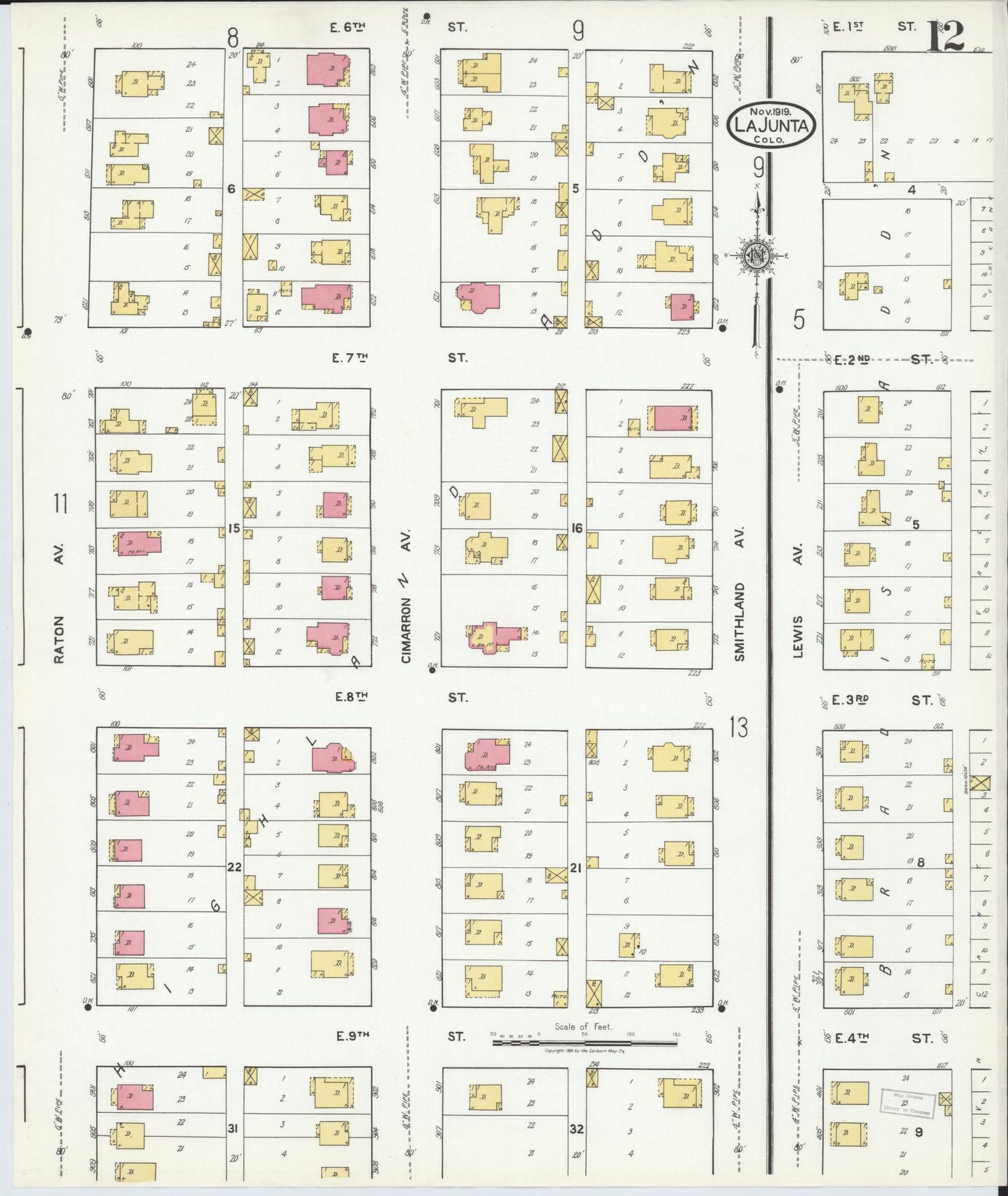 Sanborn Fire Insurance Map from La Junta, Otero County, Colorado (1919), Sheet #0012 - Historic Sanborn Fire Insurance Map Print, vintage old map wall art, antique decor, genealogy gift, Colorado Colorado map