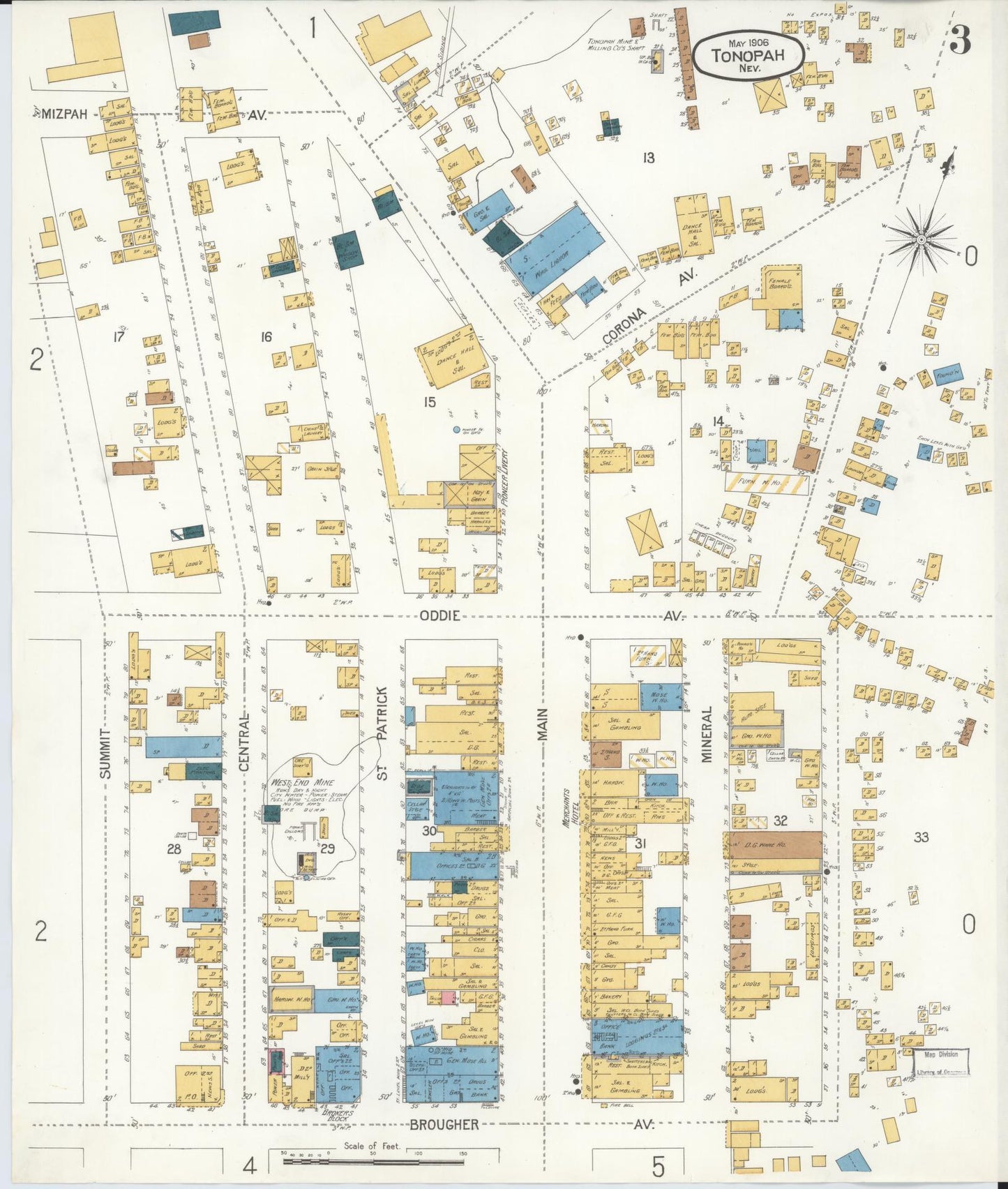 Sanborn Fire Insurance Map from Tonopah, Nye County, Nevada (1906), Sheet #0003 - Historic Sanborn Fire Insurance Map Print, vintage old map wall art, antique decor, genealogy gift, Nevada Nevada map