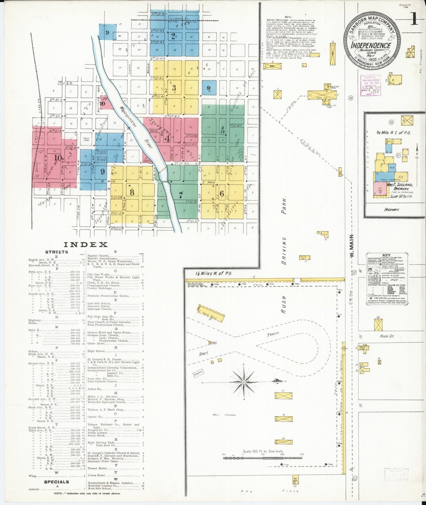 Sanborn Fire Insurance Map from Independence, Buchanan County, Iowa (1905), Sheet #0001 - Historic Sanborn Fire Insurance Map Print, vintage old map wall art