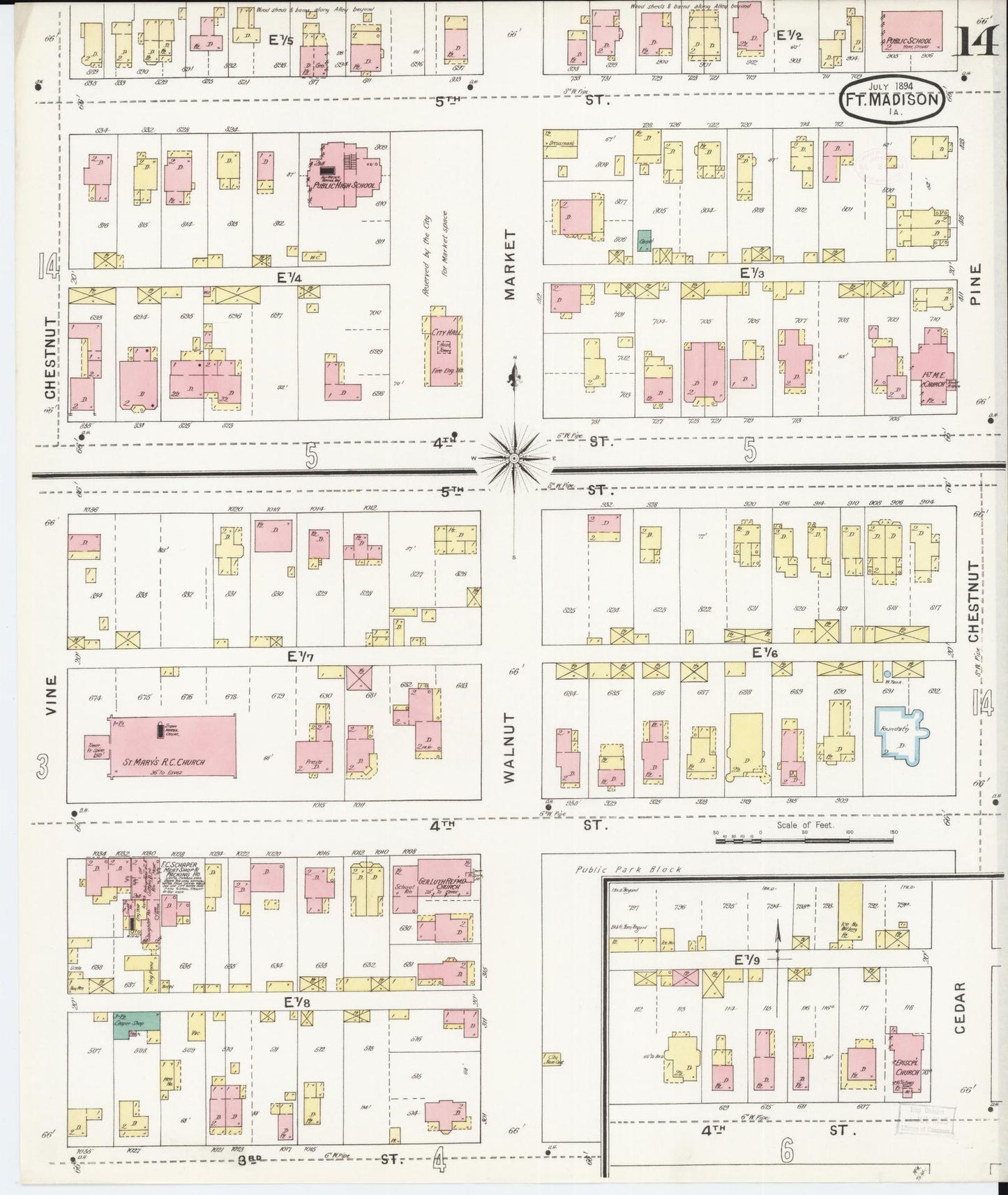 Sanborn Fire Insurance Map from Fort Madison, Lee County, Iowa (1894), Sheet #0014 - Historic Sanborn Fire Insurance Map Print, vintage old map wall art