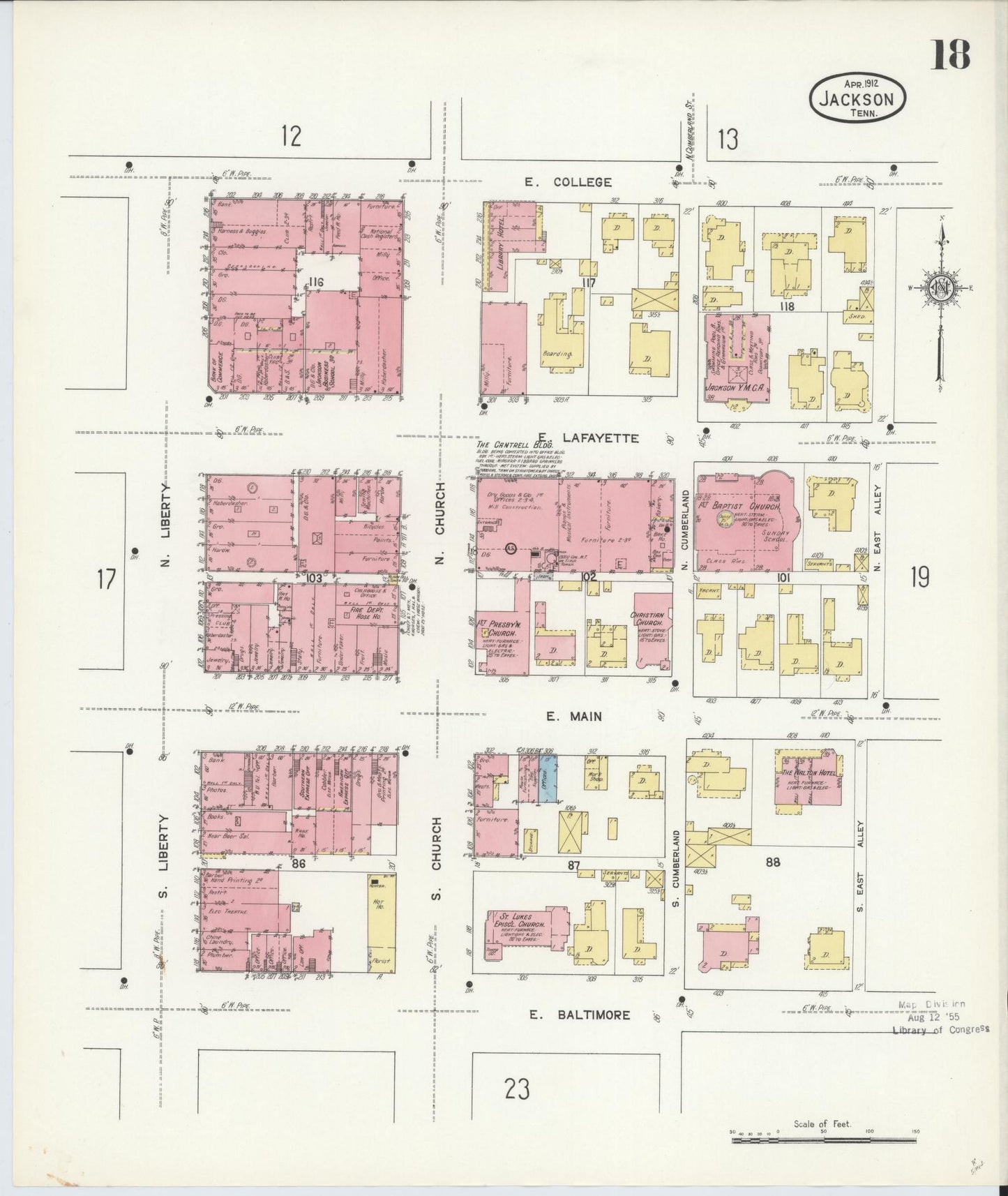 Sanborn Fire Insurance Map from Jackson, Madison County, Tennessee (1912), Sheet #0018 - Historic Sanborn Fire Insurance Map Print, vintage old map wall art, antique decor, genealogy gift, Tennessee Tennessee map