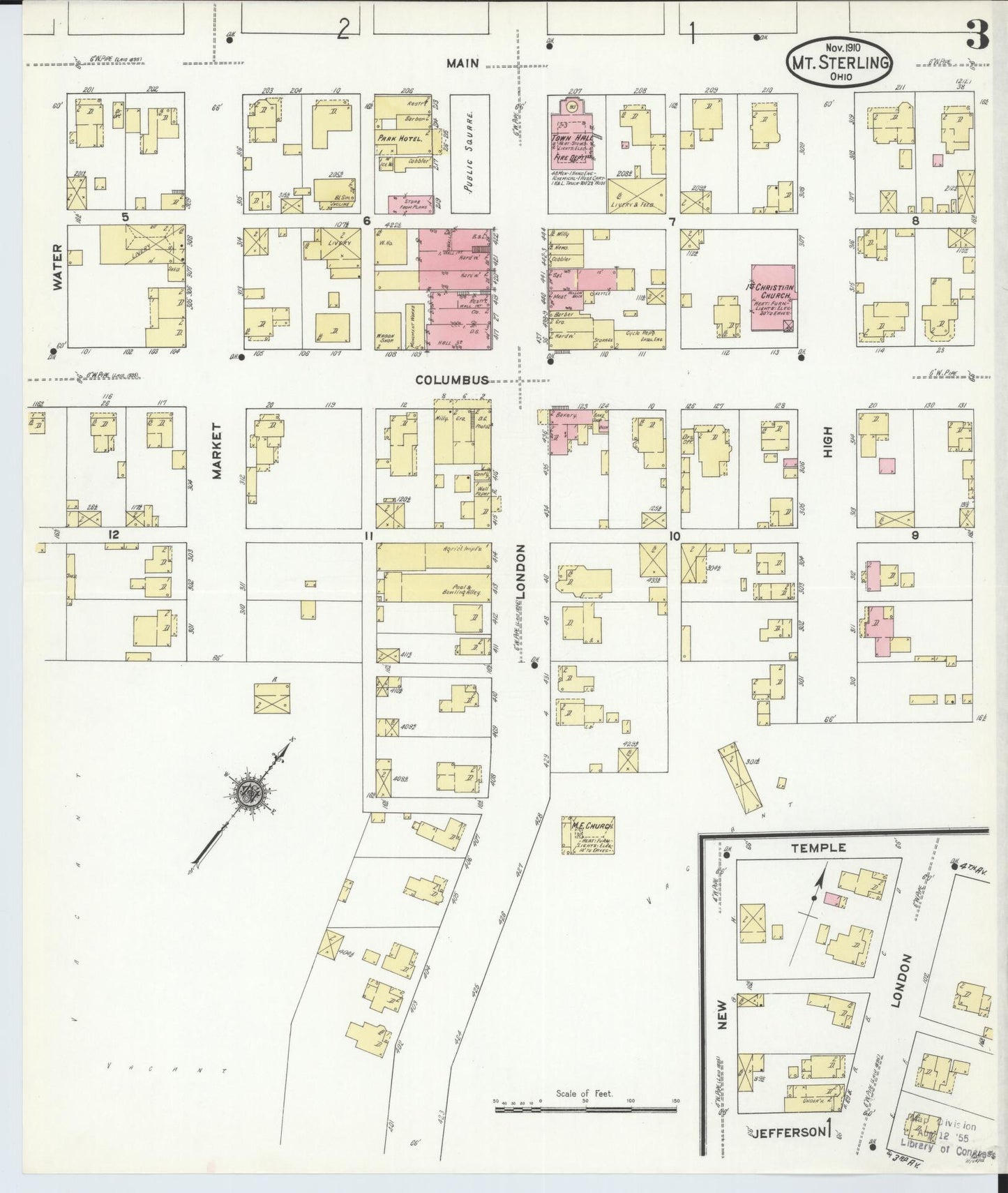 Sanborn Fire Insurance Map from Mount Sterling, Madison County, Ohio (1910), Sheet #0003 - Historic Sanborn Fire Insurance Map Print, vintage old map wall art, antique decor, genealogy gift, Ohio Ohio map