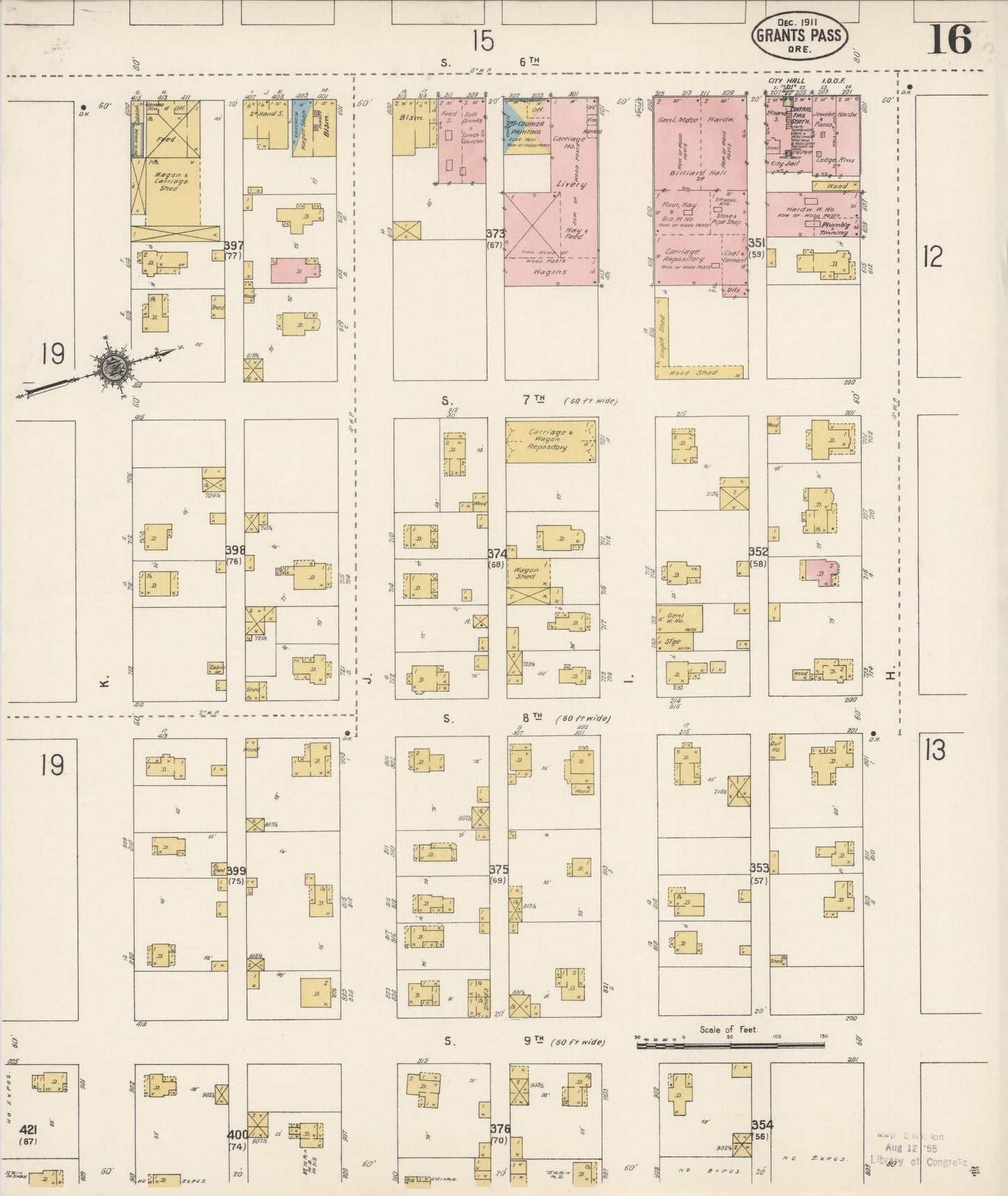 Sanborn Fire Insurance Map from Grants Pass, Josephine County, Oregon (1911), Sheet #0016 - Historic Sanborn Fire Insurance Map Print, vintage old map wall art, antique decor, genealogy gift, Oregon Oregon map