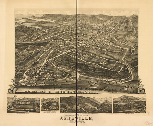 1891 bird's-eye view of the city of Asheville, North Carolina. (1891) – Historic Bird’s-Eye View Panorama Print
