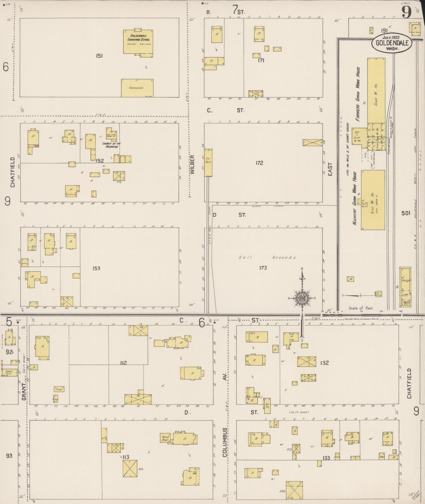 Sanborn Fire Insurance Map from Goldendale, Klickitat County, Washington (1922), Sheet #0009 - Complete Map Set gallery image, historic Sanborn map, vintage wall art, Washington Washington