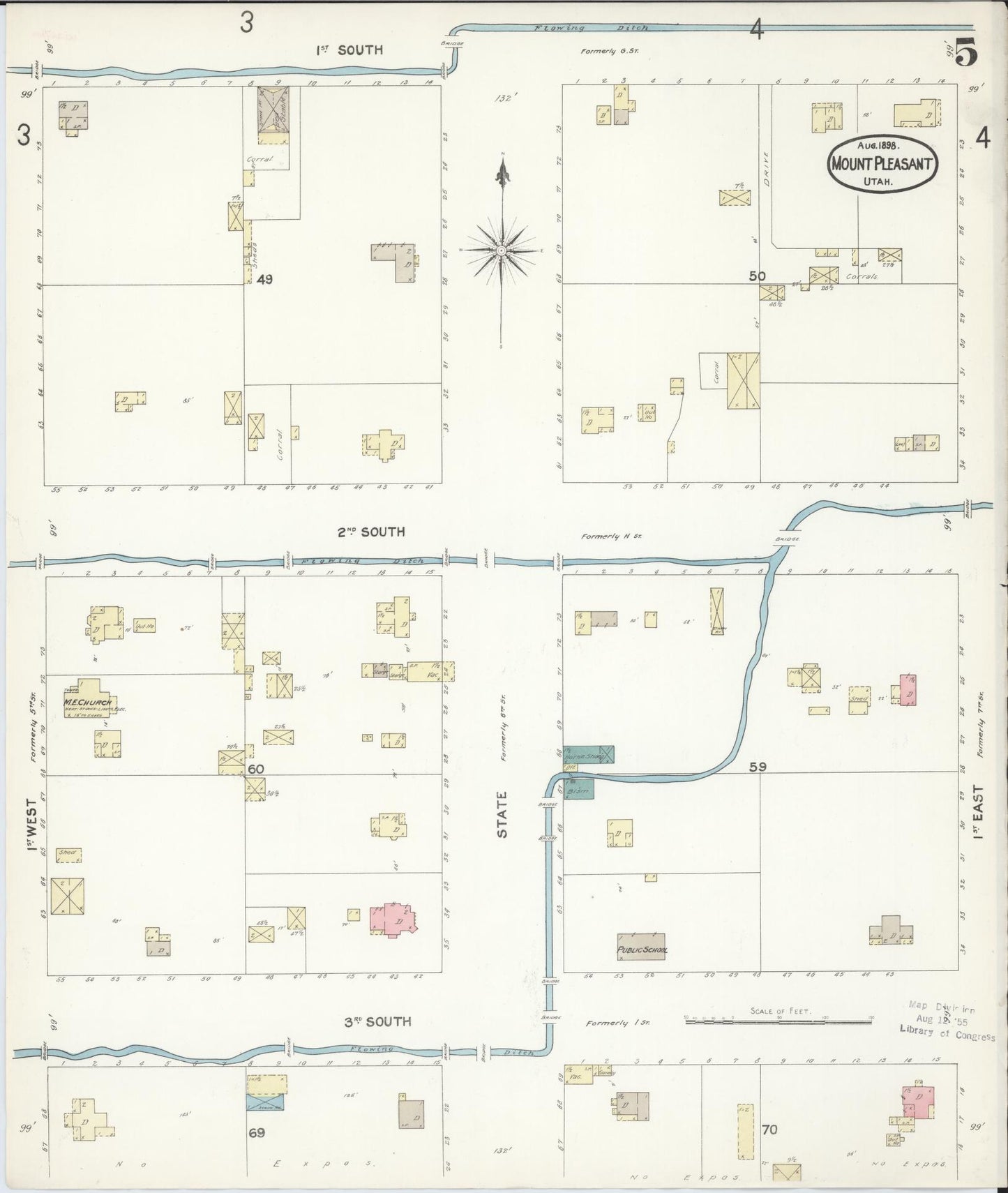 Sanborn Fire Insurance Map from Mount Pleasant, Sanpete County, Utah (1896), Sheet #0005 - Historic Sanborn Fire Insurance Map Print, vintage old map wall art, antique decor, genealogy gift, Utah Utah map