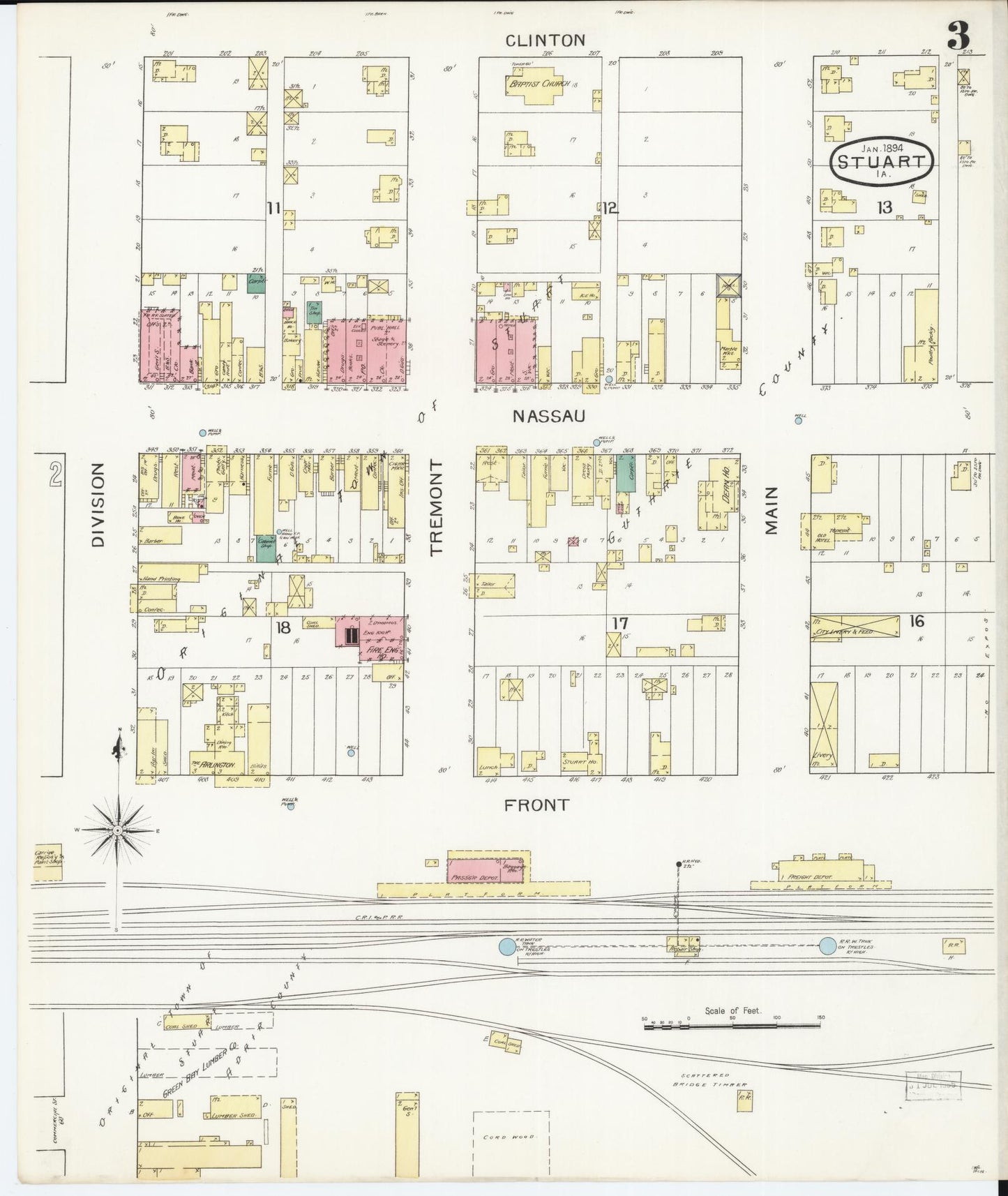 Sanborn Fire Insurance Map from Stuart, Guthrie and Adair Counties, Iowa (1894), Sheet #0003 - Historic Sanborn Fire Insurance Map Print