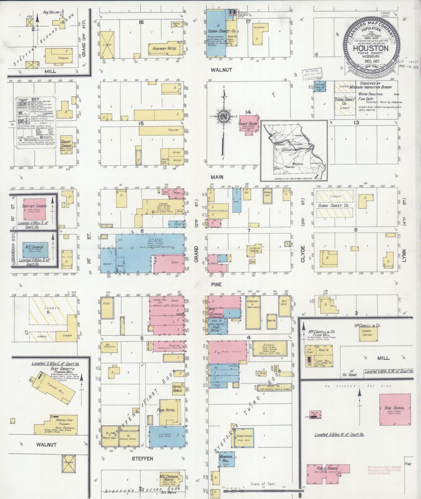 Sanborn Fire Insurance Map from Houston, Texas County, Missouri (1927), Sheet #0001 - Historic Sanborn Fire Insurance Map Print, vintage old map wall art, antique decor, genealogy gift, Missouri Missouri map