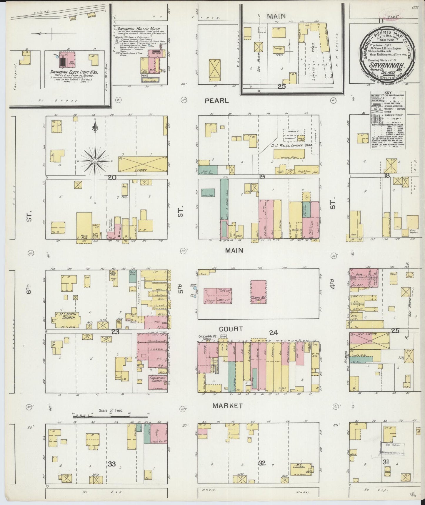 Sanborn Fire Insurance Map from Savannah, Andrew County, Missouri (1892), Sheet #0001 - Historic Sanborn Fire Insurance Map Print, vintage old map wall art, antique decor, genealogy gift, Missouri Missouri map