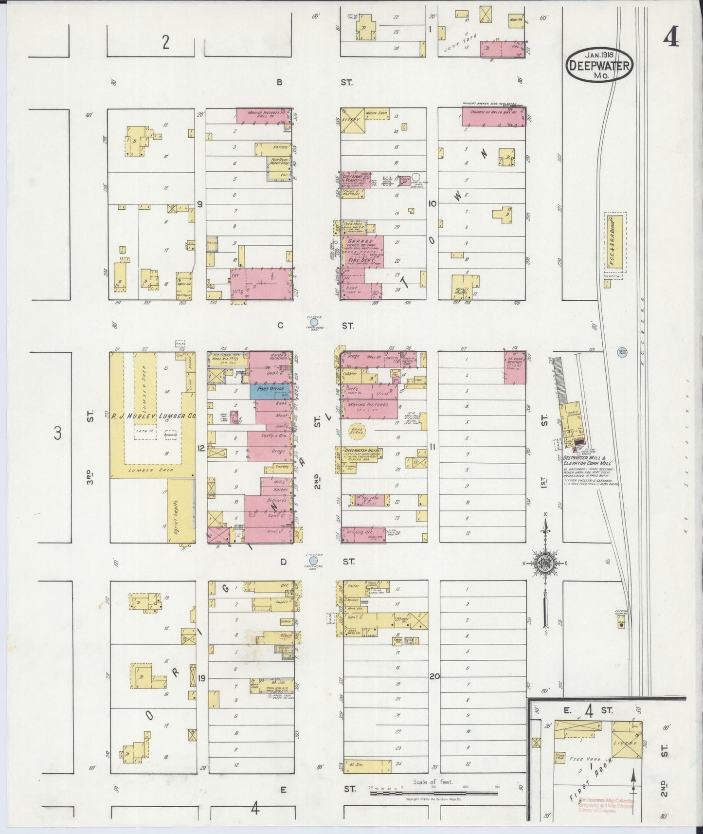 Sanborn Fire Insurance Map from Deepwater, Henry County, Missouri (1918), Sheet #0004 - Complete Map Set gallery image, historic Sanborn map, vintage wall art, Missouri Missouri