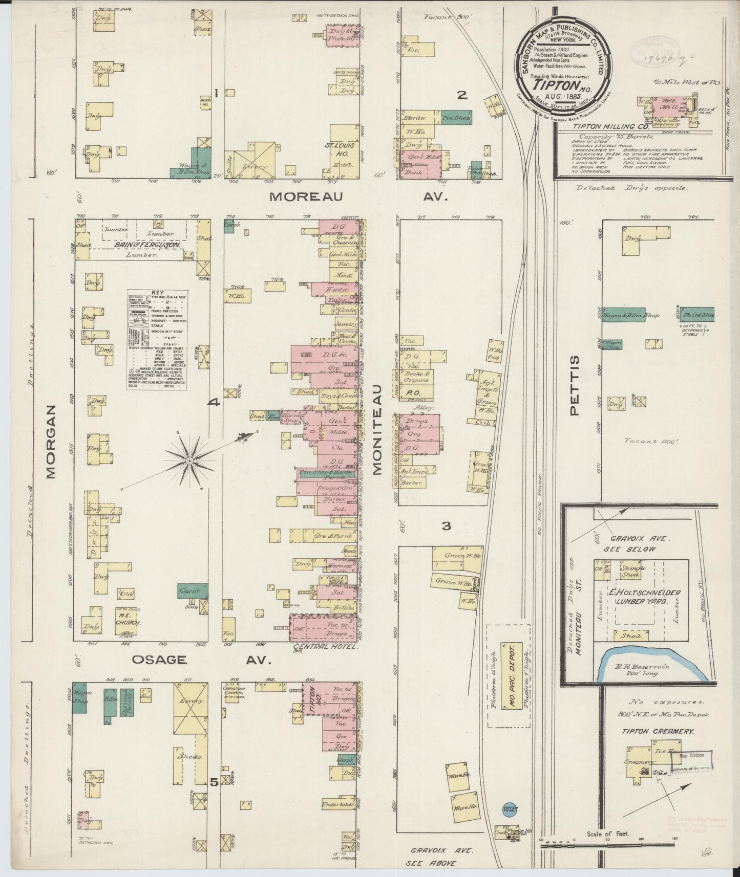Sanborn Fire Insurance Map from Tipton, Moniteau County, Missouri (1885), Sheet #0001 - Historic Sanborn Fire Insurance Map Print, vintage old map wall art, antique decor, genealogy gift, Missouri Missouri map