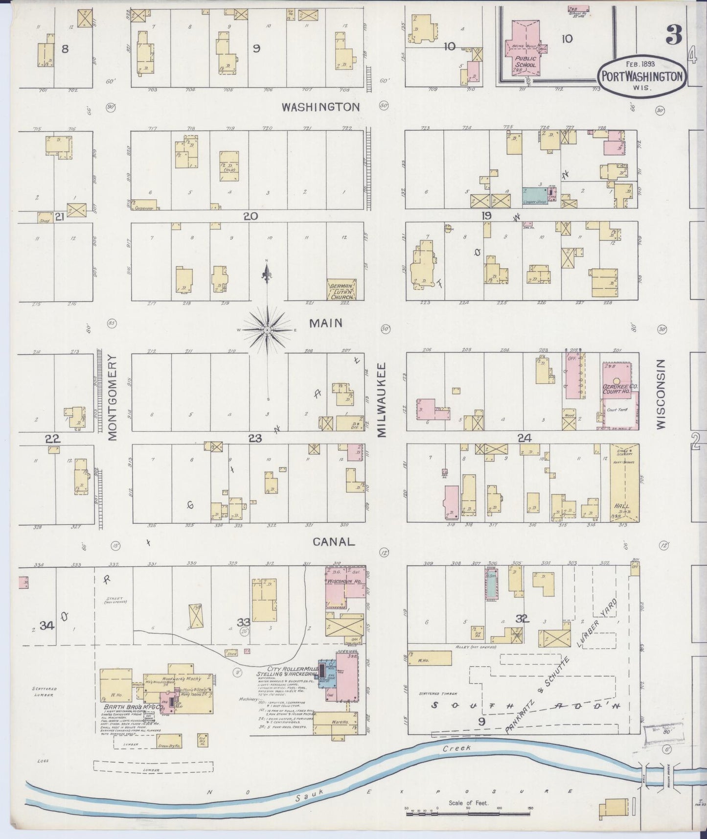 Sanborn Fire Insurance Map from Port Washington, Ozaukee County, Wisconsin (1893), Sheet #0003 - Historic Sanborn Fire Insurance Map Print, vintage old map wall art, antique decor, genealogy gift, Wisconsin Wisconsin map