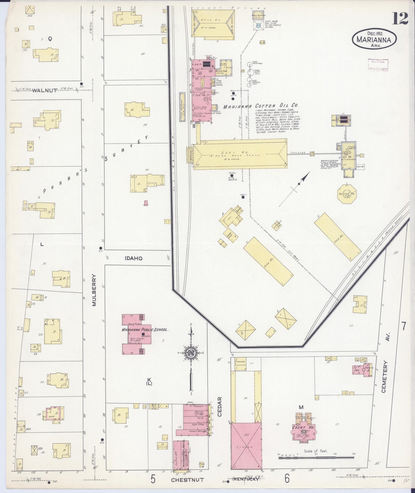 Sanborn Fire Insurance Map from Marianna, Lee County, Arkansas (1912), Sheet #0012 - Historic Sanborn Fire Insurance Map Print, vintage old map wall art, antique decor, genealogy gift, Arkansas Arkansas map