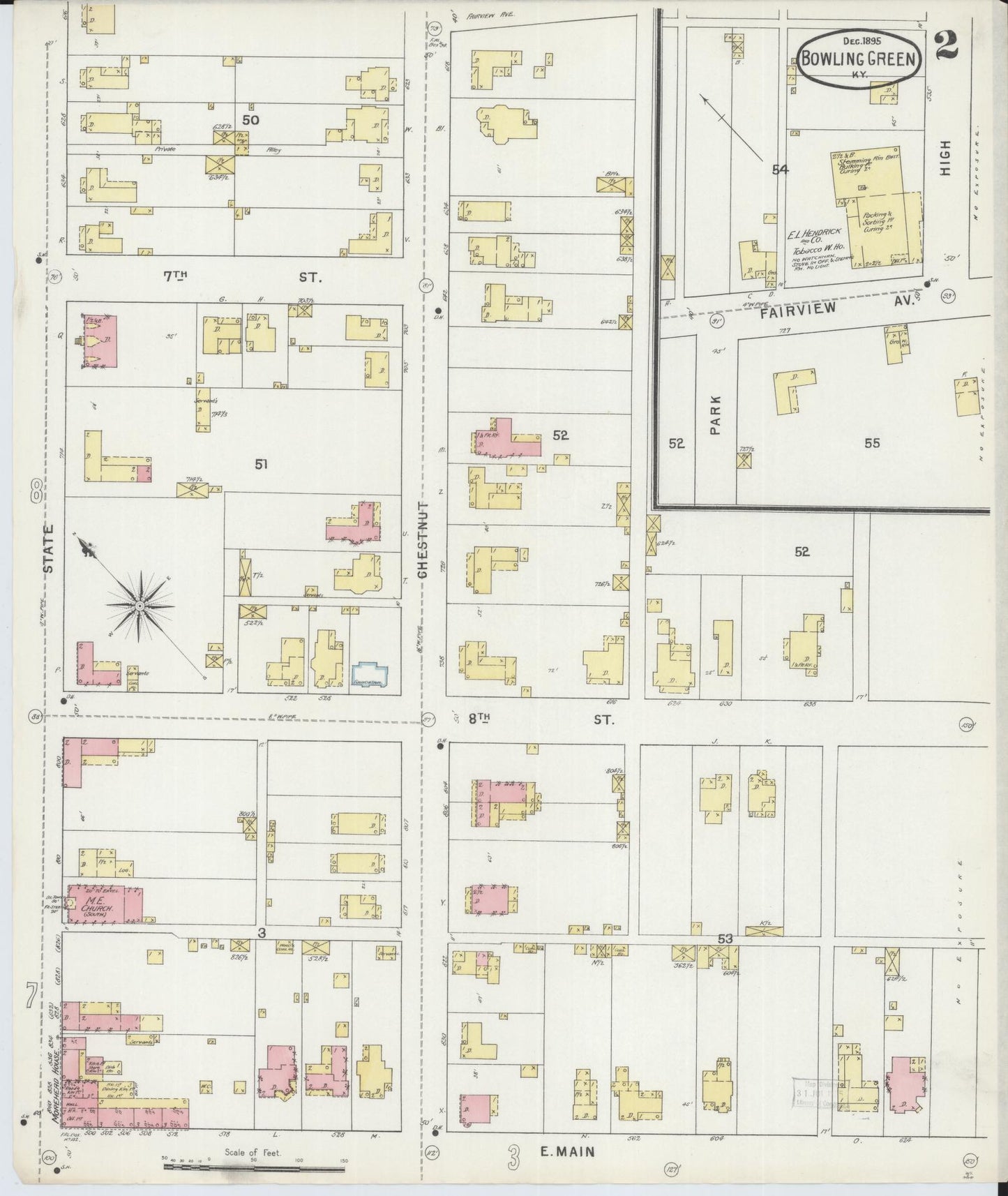 Sanborn Fire Insurance Map from Bowling Green, Warren County, Kentucky (1895), Sheet #0002 - Historic Sanborn Fire Insurance Map Print, vintage old map wall art, antique decor, genealogy gift, Kentucky Kentucky map