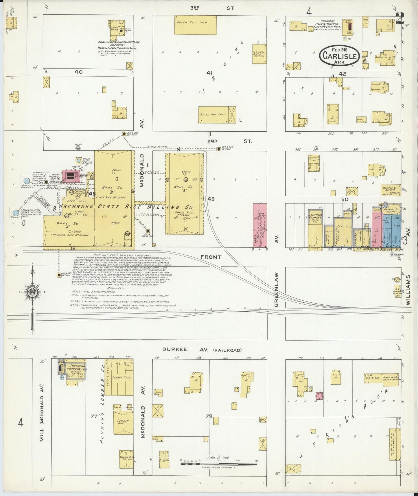 Sanborn Fire Insurance Map from Carlisle, Lonoke County, Arkansas (1918), Sheet #0002 - Historic Sanborn Fire Insurance Map Print, vintage old map wall art, antique decor, genealogy gift, Arkansas Arkansas map