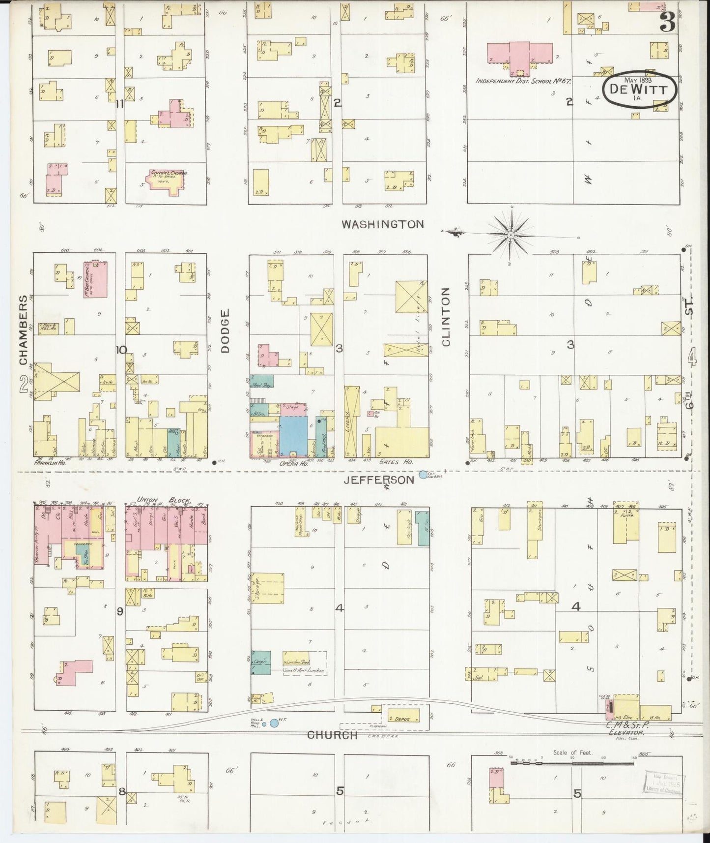 Sanborn Fire Insurance Map from De Witt, Clinton County, Iowa (1893), Sheet #0003 - Historic Sanborn Fire Insurance Map Print, vintage old map wall art