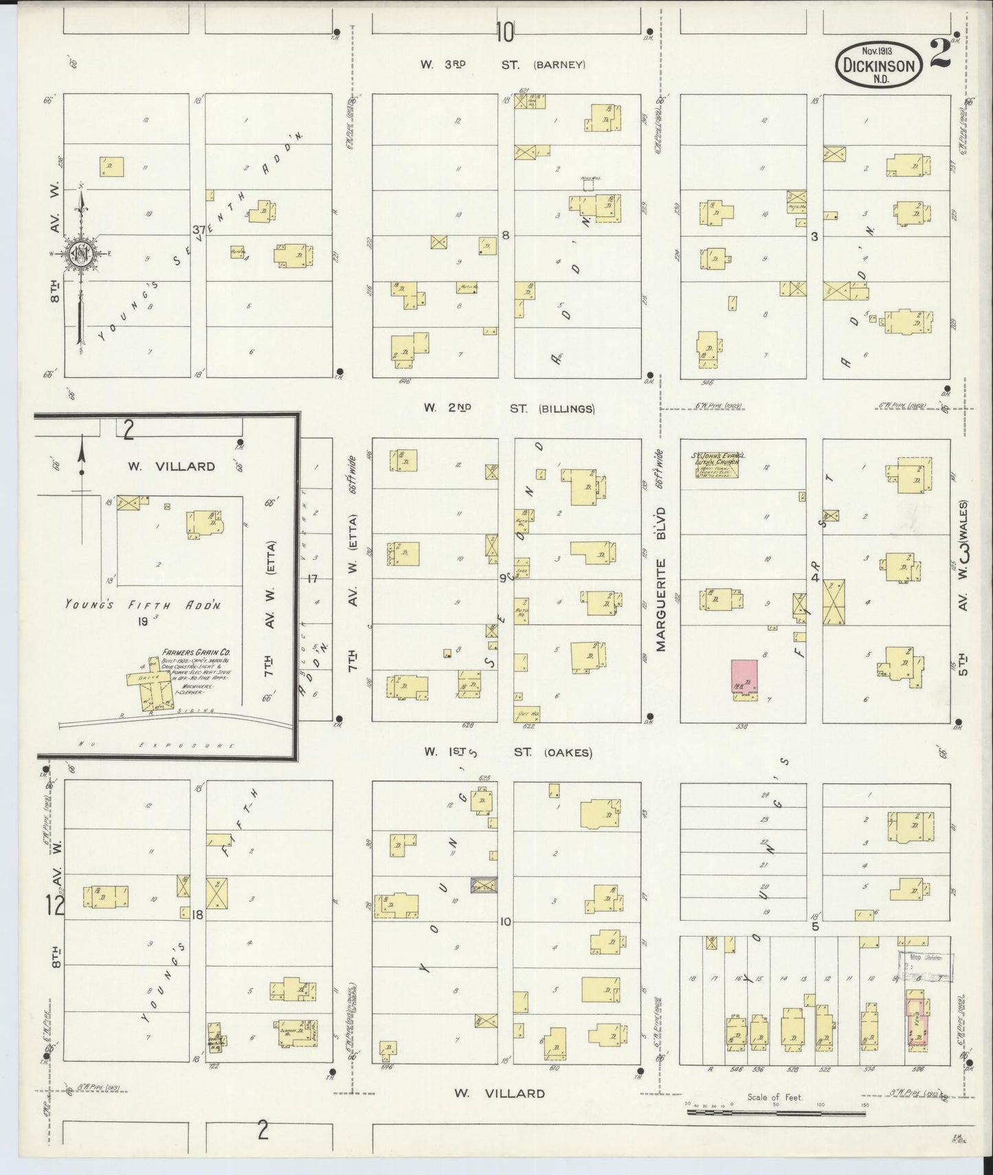 Sanborn Fire Insurance Map from Dickinson, Stark County, North Dakota (1913), Sheet #0002 - Historic Sanborn Fire Insurance Map Print, vintage old map wall art, antique decor, genealogy gift, North Dakota North Dakota map