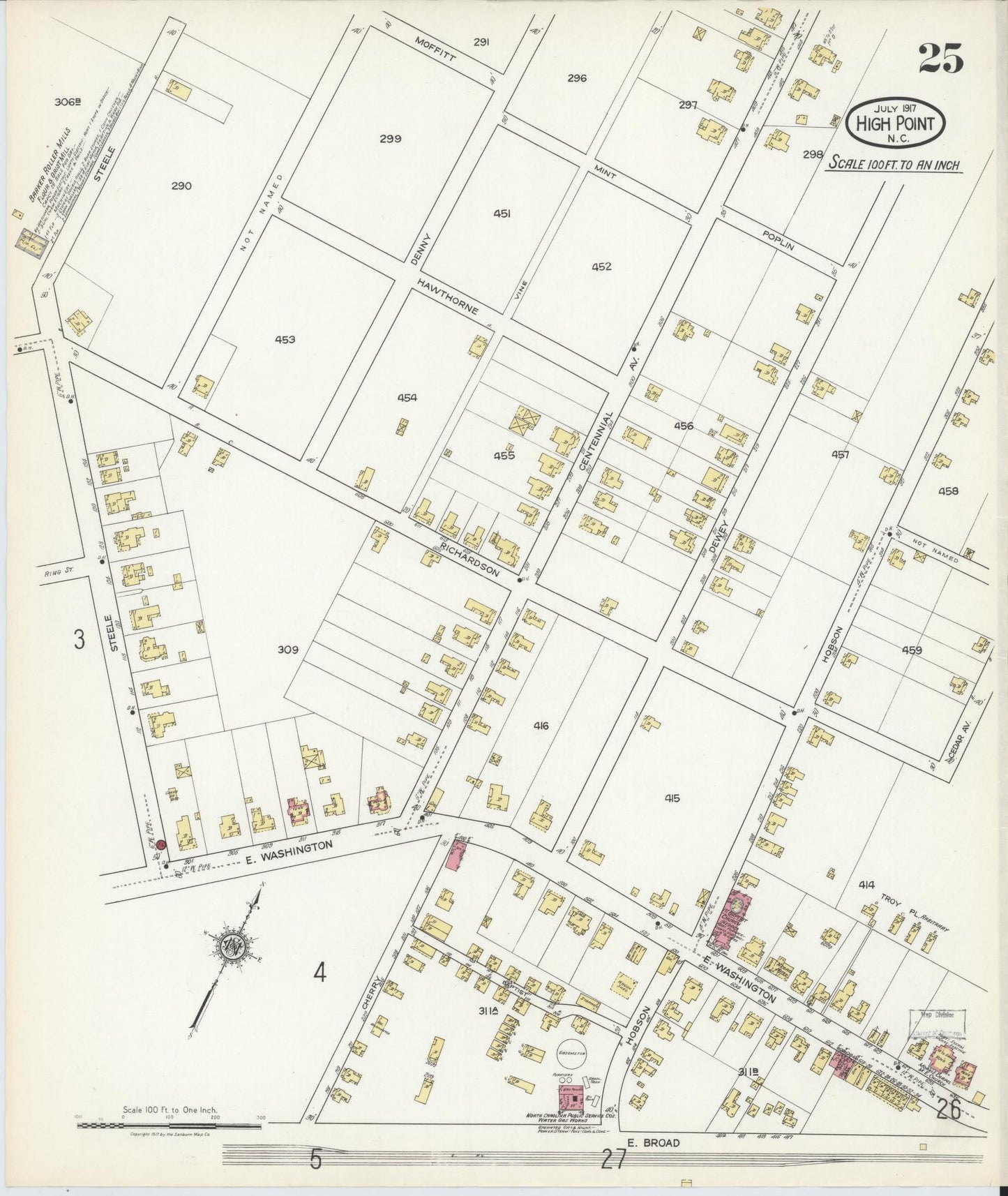 Sanborn Fire Insurance Map from High Point, Guilford County, North Carolina (1917), Sheet #0025 - Historic Sanborn Fire Insurance Map Print, vintage old map wall art, antique decor, genealogy gift, North Carolina North Carolina map