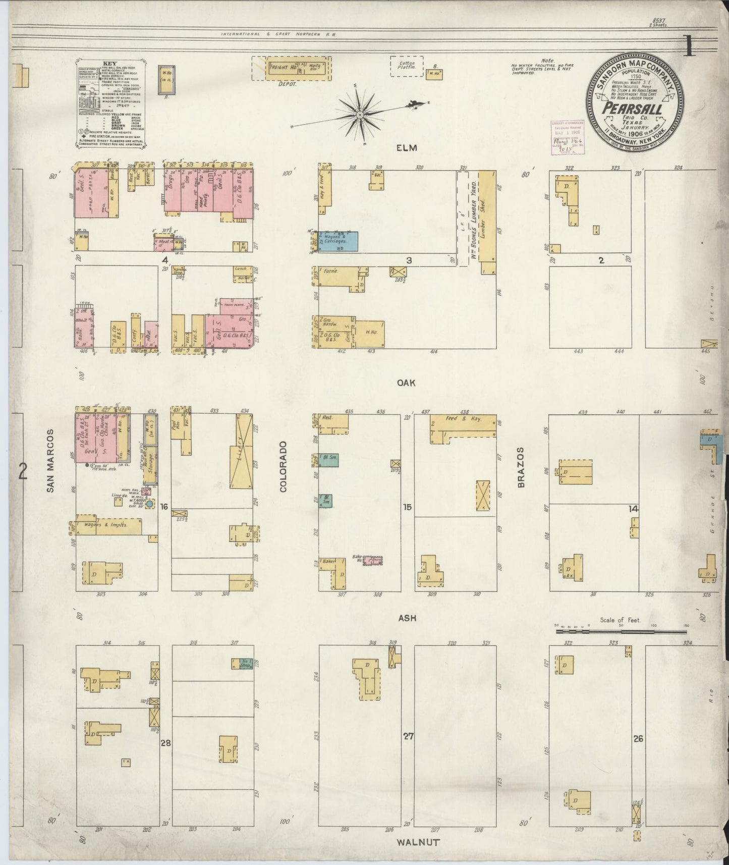Sanborn Fire Insurance Map from Pearsall, Frio County, Texas. (1906) – Historic Sanborn Fire Insurance Map Print