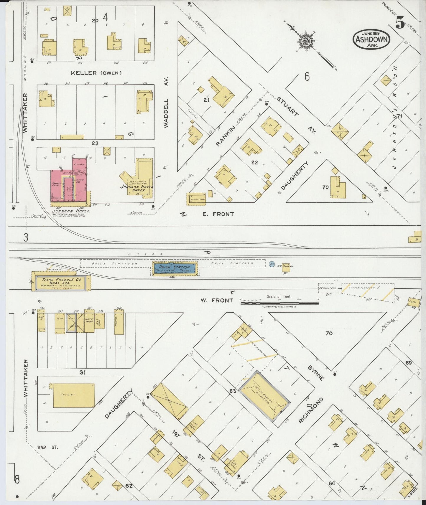 Sanborn Fire Insurance Map from Ashdown, Little River County, Arkansas (1919), Sheet #0005 - Historic Sanborn Fire Insurance Map Print, vintage old map wall art, antique decor, genealogy gift, Arkansas Arkansas map