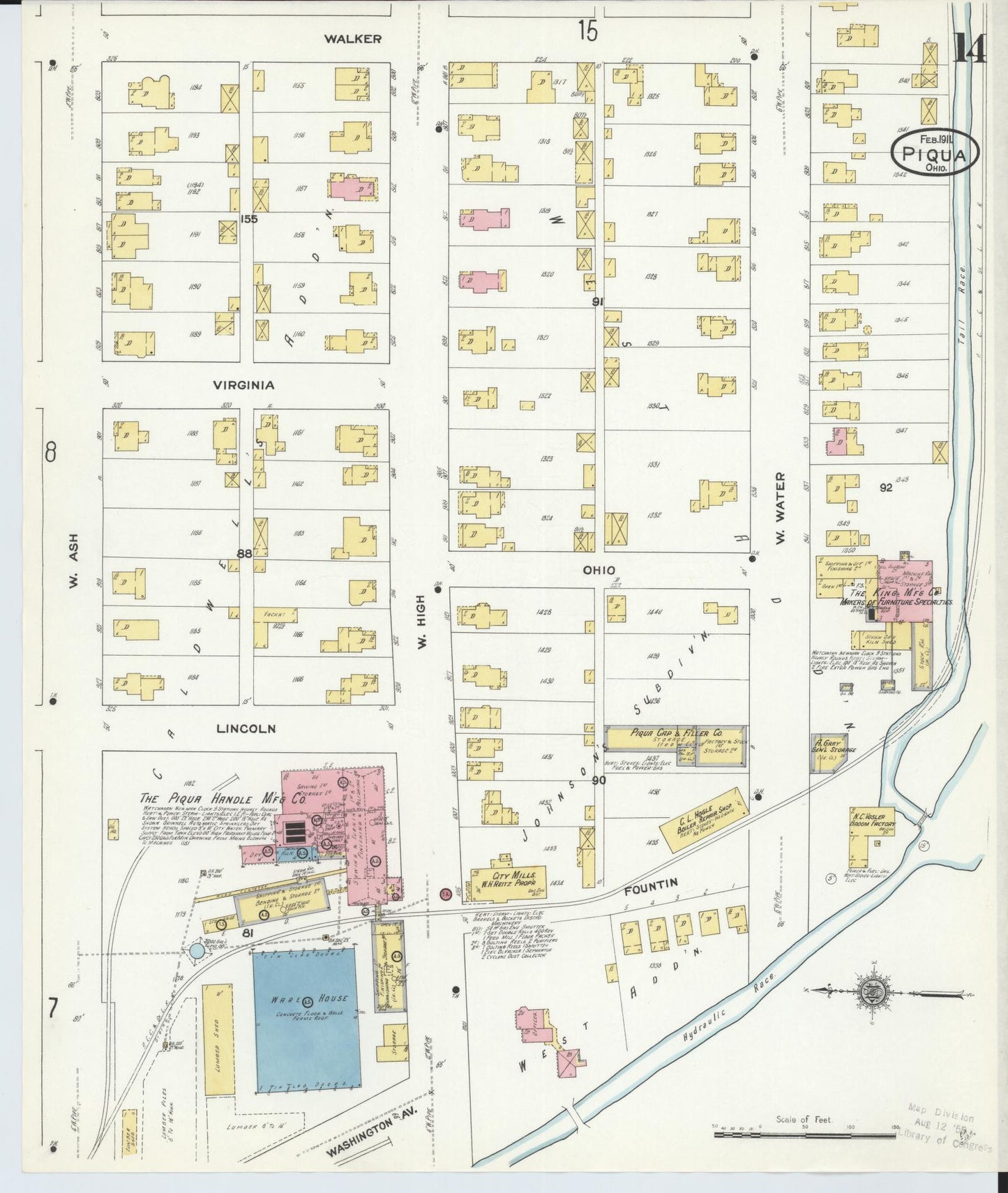 Sanborn Fire Insurance Map from Piqua, Miami County, Ohio (1911), Sheet #0014 - Complete Map Set gallery image, historic Sanborn map, vintage wall art, Ohio Ohio