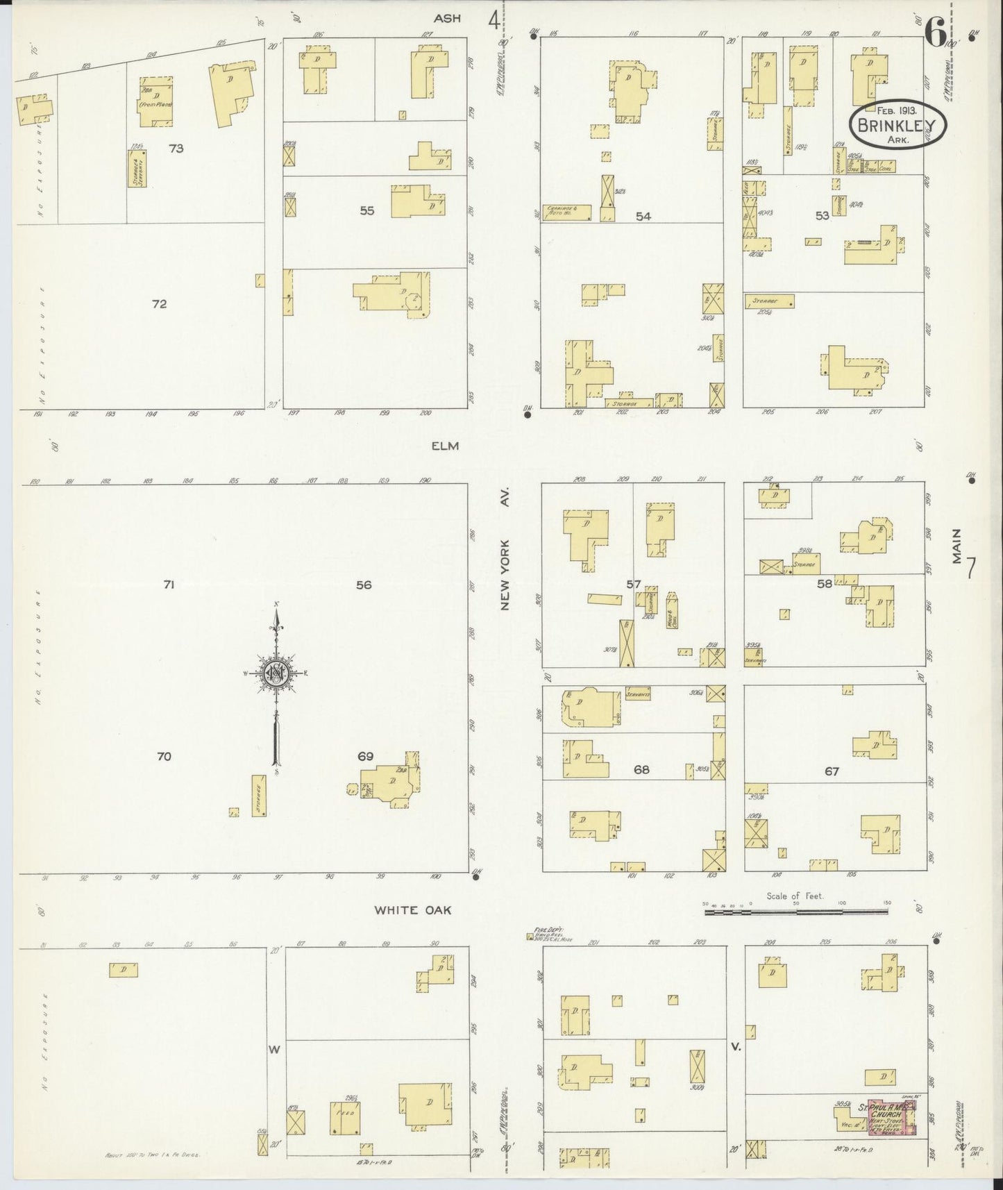 Sanborn Fire Insurance Map from Brinkley, Monroe County, Arkansas (1913), Sheet #0006 - Historic Sanborn Fire Insurance Map Print, vintage old map wall art, antique decor, genealogy gift, Arkansas Arkansas map
