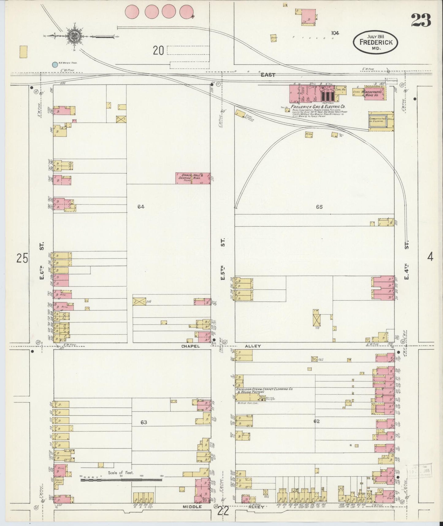 Sanborn Fire Insurance Map from Frederick, Frederick County, Maryland (1911), Sheet #0023 - Historic Sanborn Fire Insurance Map Print, vintage old map wall art