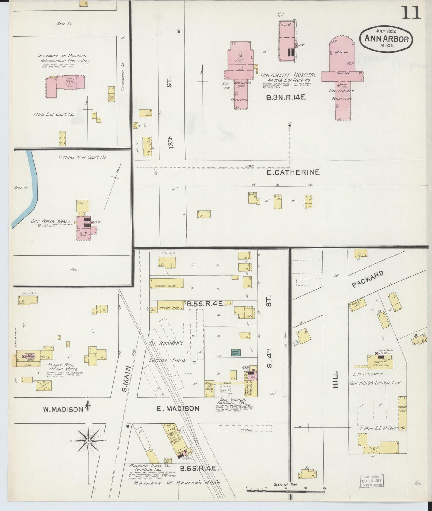 Sanborn Fire Insurance Map from Ann Arbor, Washtenaw County, Michigan (1892), Sheet #0011 - Complete Map Set gallery image, historic Sanborn map, vintage wall art, Michigan Michigan