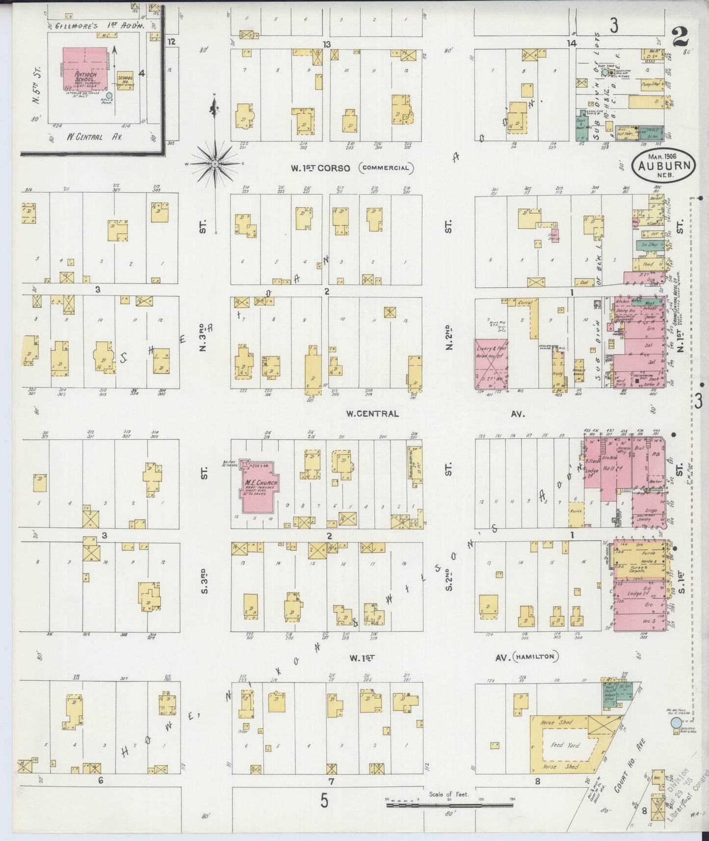 Sanborn Fire Insurance Map from Auburn, Nemaha County, Nebraska (1906), Sheet #0002 - Historic Sanborn Fire Insurance Map Print, vintage old map wall art, antique decor, genealogy gift, Nebraska Nebraska map