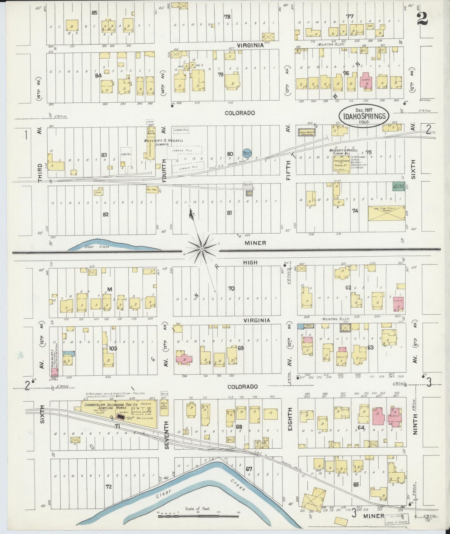 Sanborn Fire Insurance Map from Idaho Springs, Clear Creek County, Colorado (1907), Sheet #0002 - Historic Sanborn Fire Insurance Map Print, vintage old map wall art, antique decor, genealogy gift, Colorado Colorado map