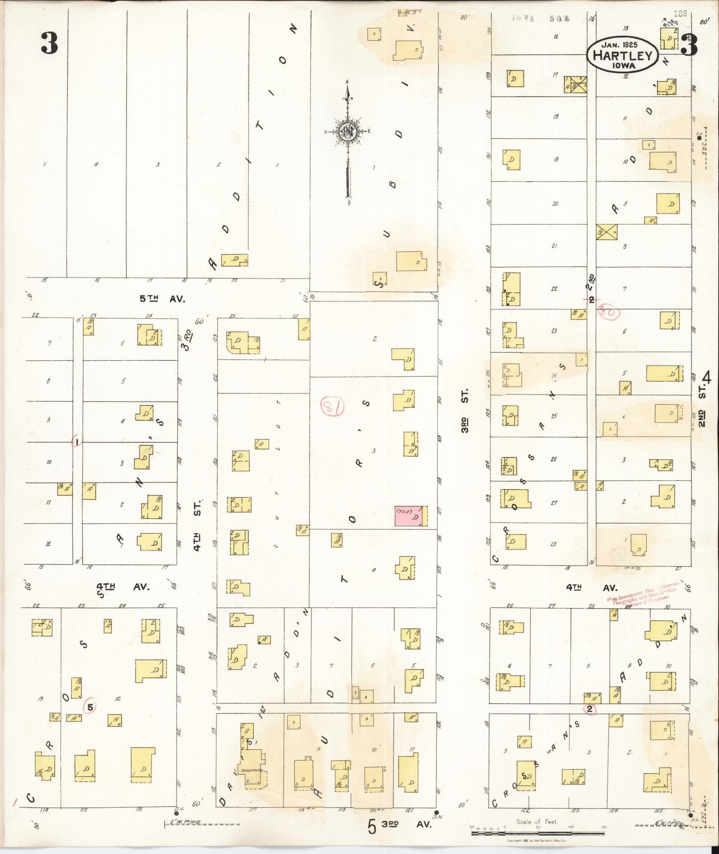 Sanborn Fire Insurance Map from Hartley, O'Brien County, Iowa (1936), Sheet #0003 - Historic Sanborn Fire Insurance Map Print, vintage old map wall art