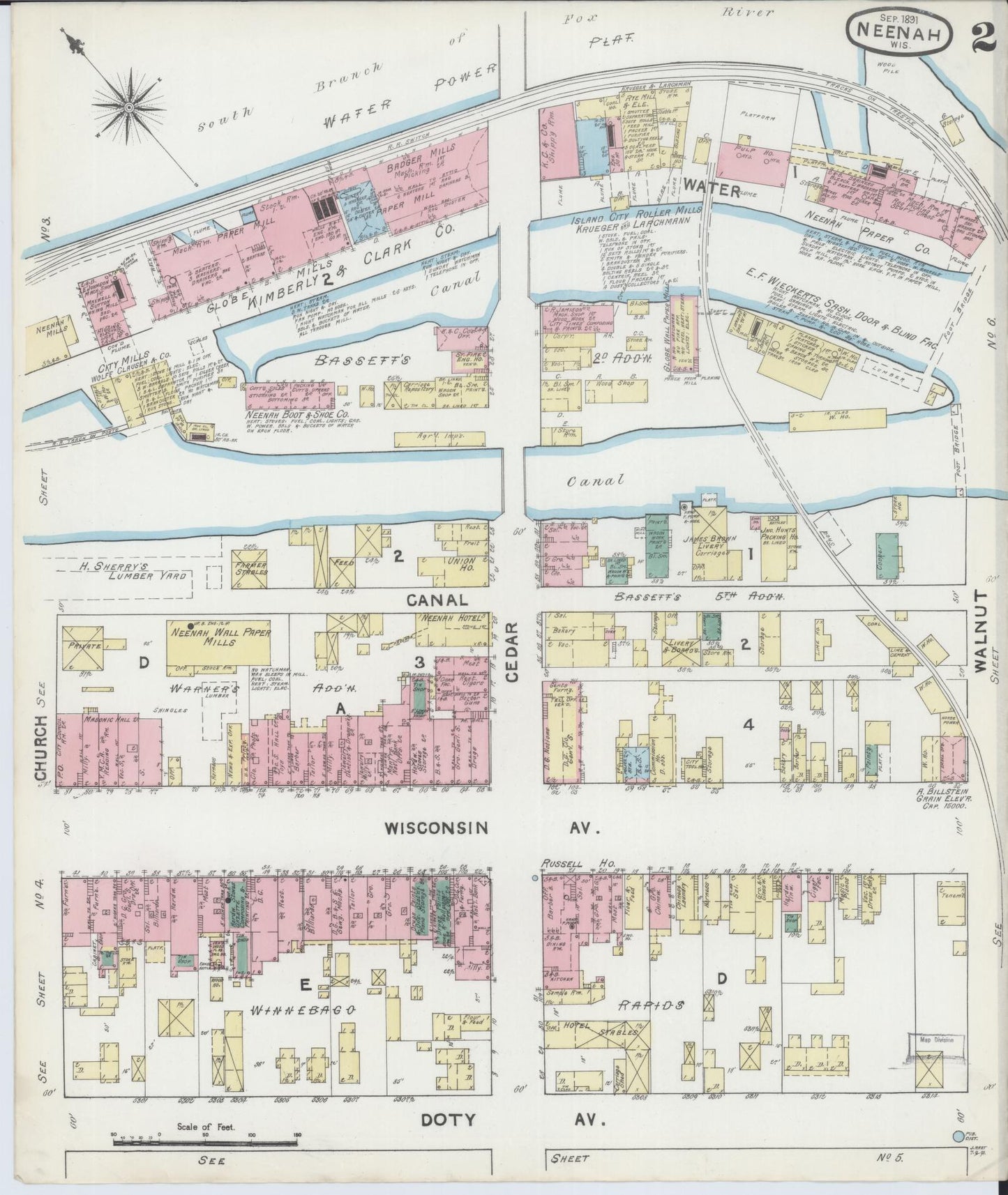 Sanborn Fire Insurance Map from Neenah, Winnebago County, Wisconsin (1891), Sheet #0002 - Historic Sanborn Fire Insurance Map Print, vintage old map wall art, antique decor, genealogy gift, Wisconsin Wisconsin map