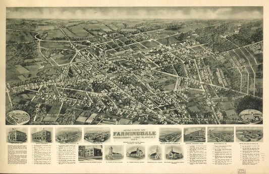 Aero-view of Farmingdale, Nassau County, Long Island, N.Y. 1925. (1925) – Historic Bird’s-Eye View Panorama Print