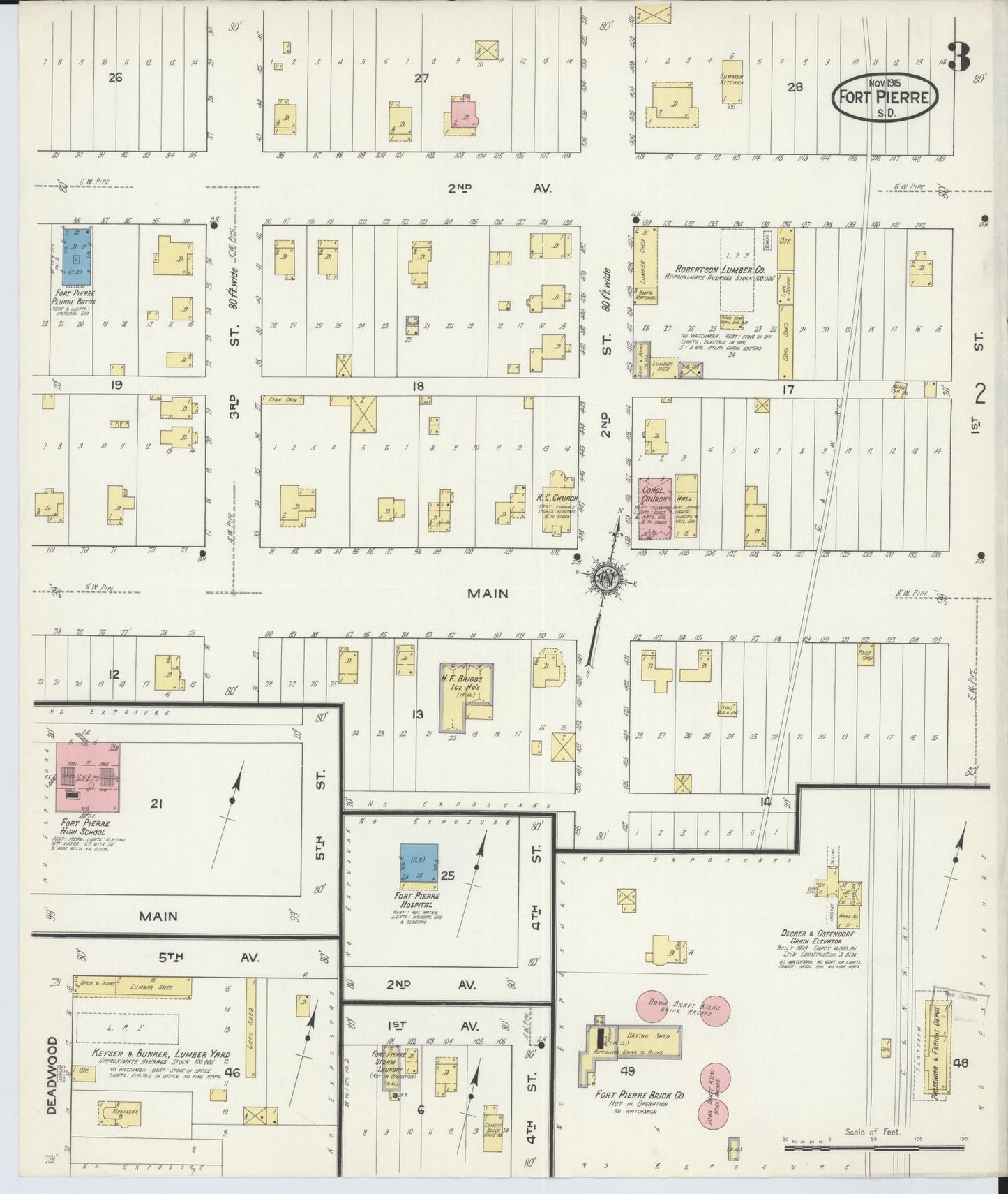 Sanborn Fire Insurance Map from Fort Pierre, Stanley County, South Dakota (1915), Sheet #0003 - Complete Map Set gallery image, historic Sanborn map, vintage wall art, South Dakota South Dakota