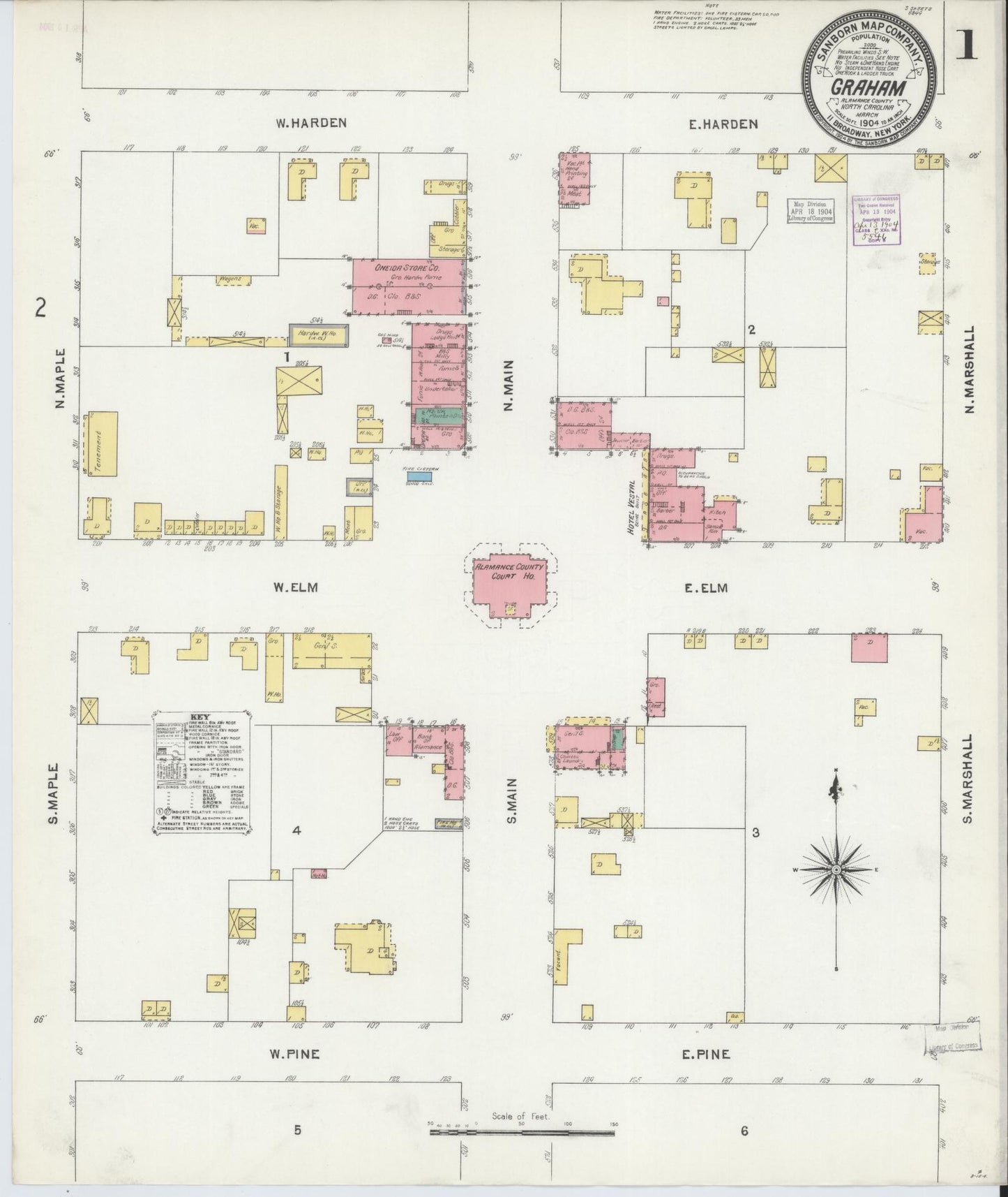 Sanborn Fire Insurance Map from Graham, Alamance County, North Carolina. (1904) – Historic Sanborn Fire Insurance Map Print
