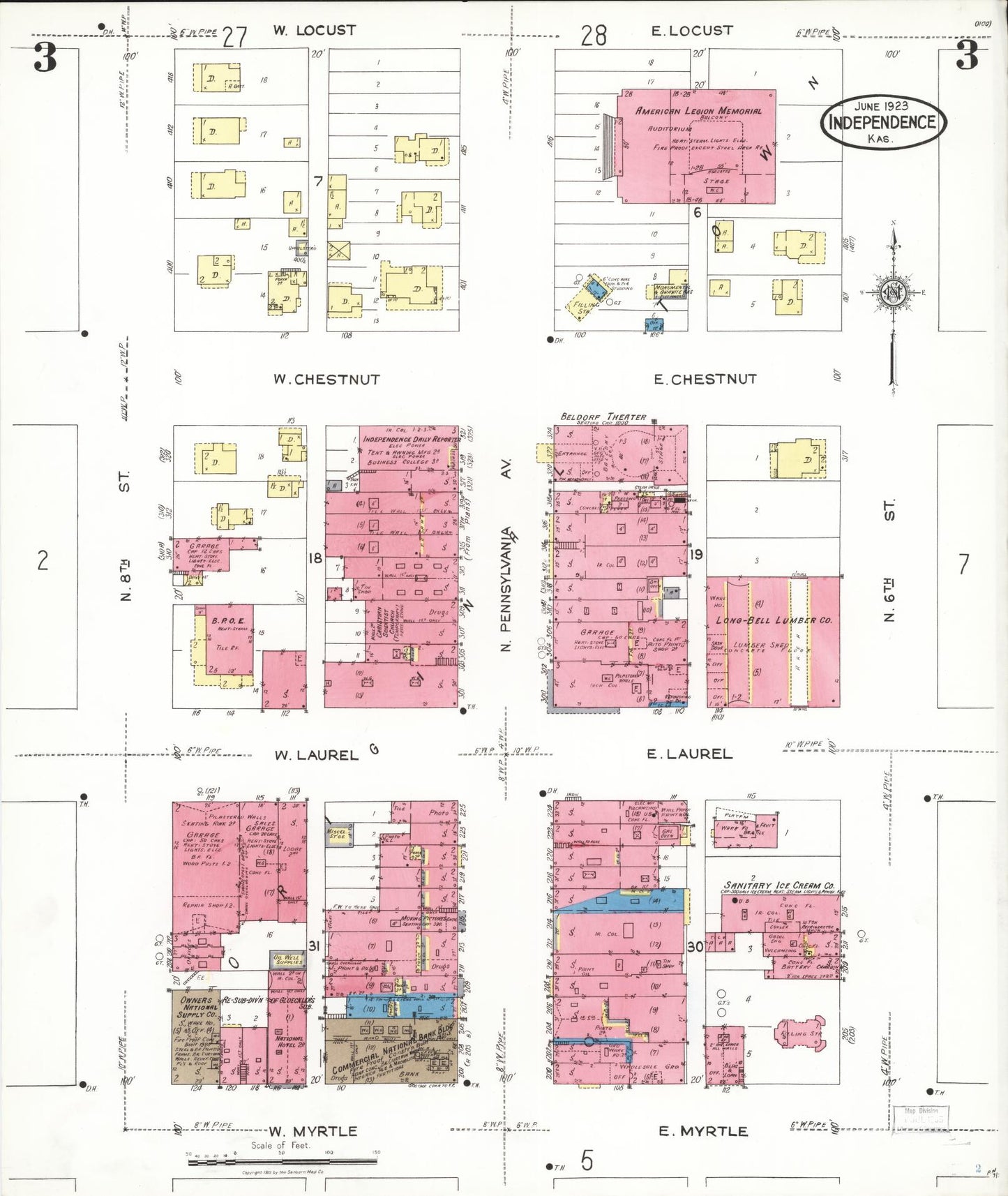 Sanborn Fire Insurance Map from Independence, Montgomery County, Kansas (1923), Sheet #0004 - Historic Sanborn Fire Insurance Map Print, vintage old map wall art, antique decor, genealogy gift, Kansas Kansas map