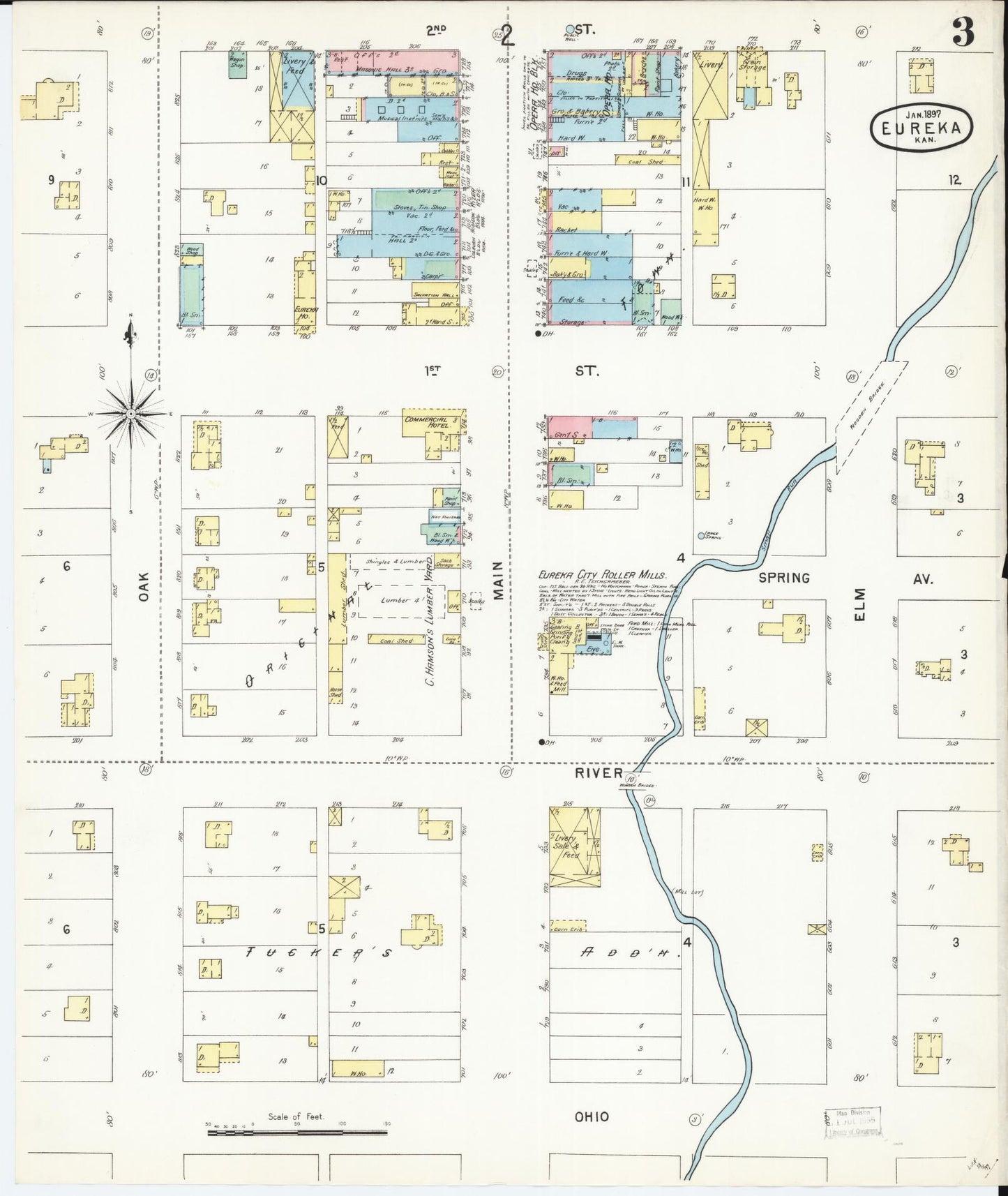 Sanborn Fire Insurance Map from Eureka, Greenwood County, Kansas (1897), Sheet #0003 - Historic Sanborn Fire Insurance Map Print, vintage old map wall art, antique decor, genealogy gift, Kansas Kansas map