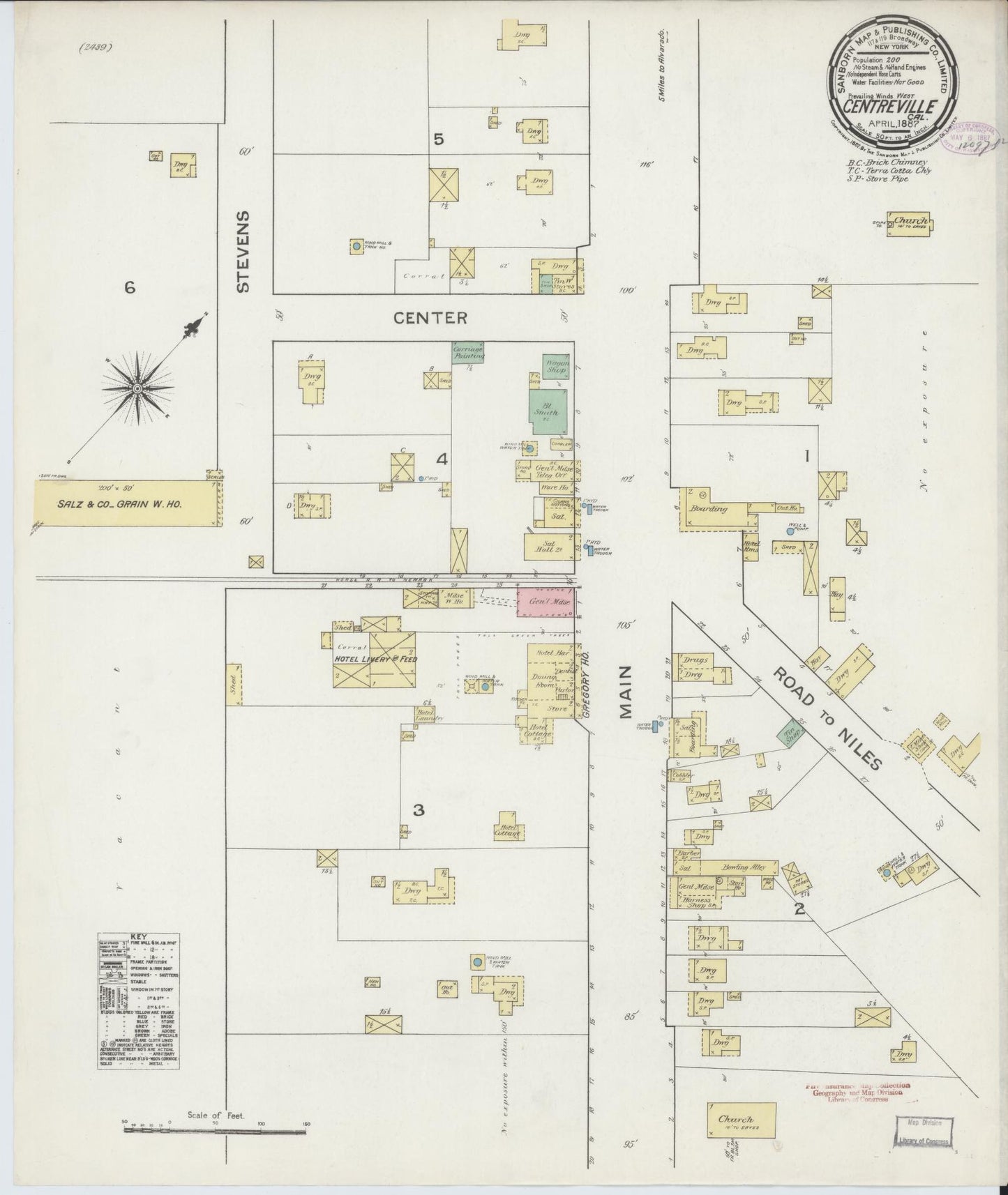 Sanborn Fire Insurance Map from Centerville, Alameda County, California (1887), Sheet #0001 - Historic Sanborn Fire Insurance Map Print, vintage old map wall art, antique decor, genealogy gift, California California map