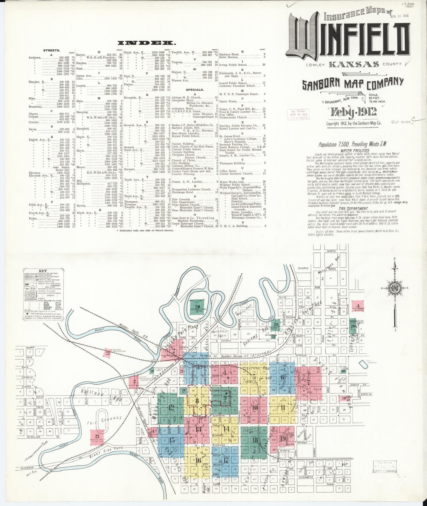 Sanborn Fire Insurance Map from Winfield, Cowley County, Kansas (1912), Sheet #0001 - Historic Sanborn Fire Insurance Map Print, vintage old map wall art, antique decor, genealogy gift, Kansas Kansas map