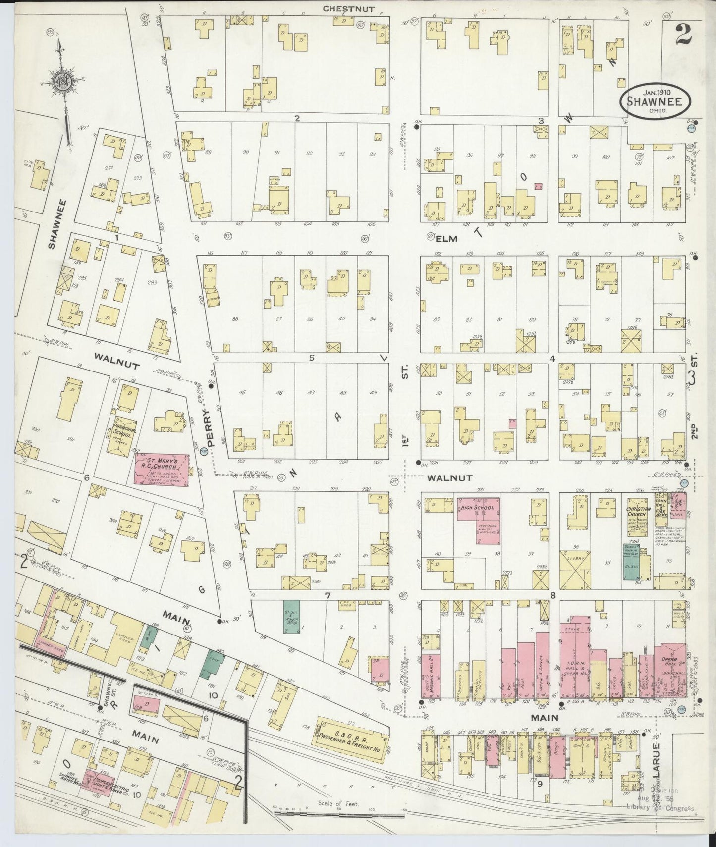 Sanborn Fire Insurance Map from Shawnee, Perry County, Ohio (1910), Sheet #0002 - Complete Map Set gallery image, historic Sanborn map, vintage wall art, Ohio Ohio
