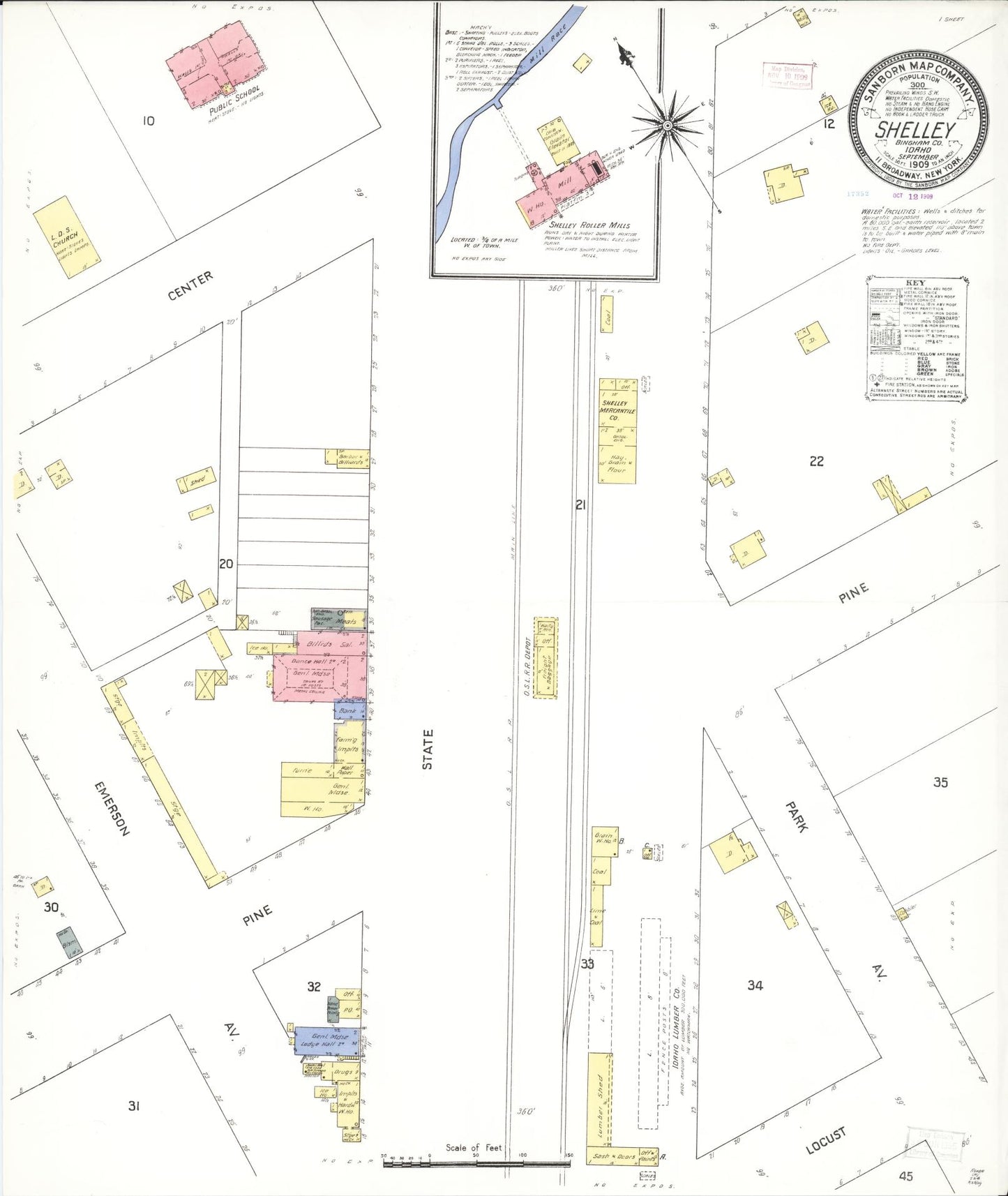 Sanborn Fire Insurance Map from Shelley, Bingham County, Idaho (1909), Sheet #0001 - Historic Sanborn Fire Insurance Map Print, vintage old map wall art, antique decor, genealogy gift, Idaho Idaho map
