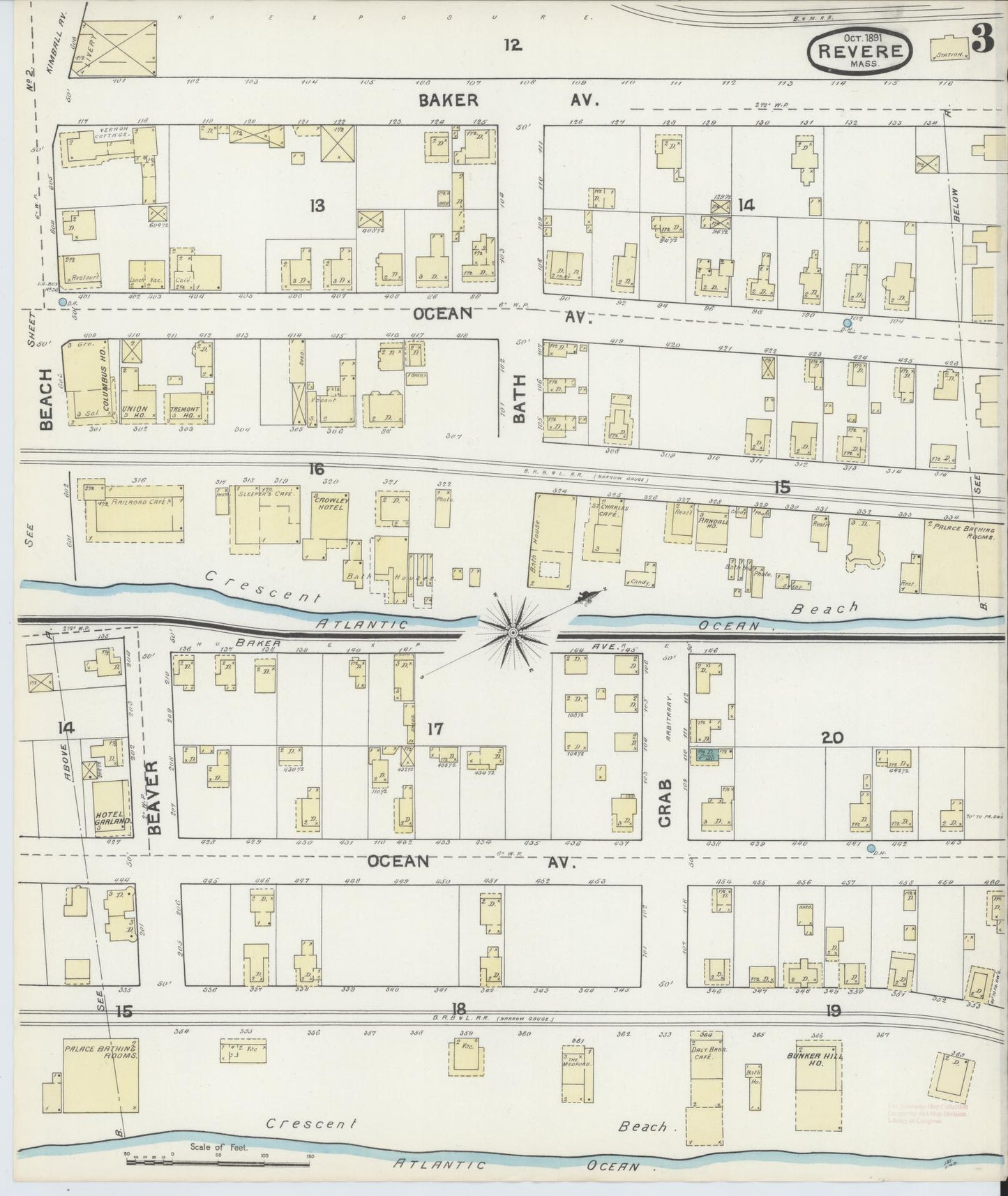 Sanborn Fire Insurance Map from Revere, Suffolk County, Massachusetts (1891), Sheet #0003 - Historic Sanborn Fire Insurance Map Print, vintage old map wall art, antique decor, genealogy gift, Massachusetts Massachusetts map