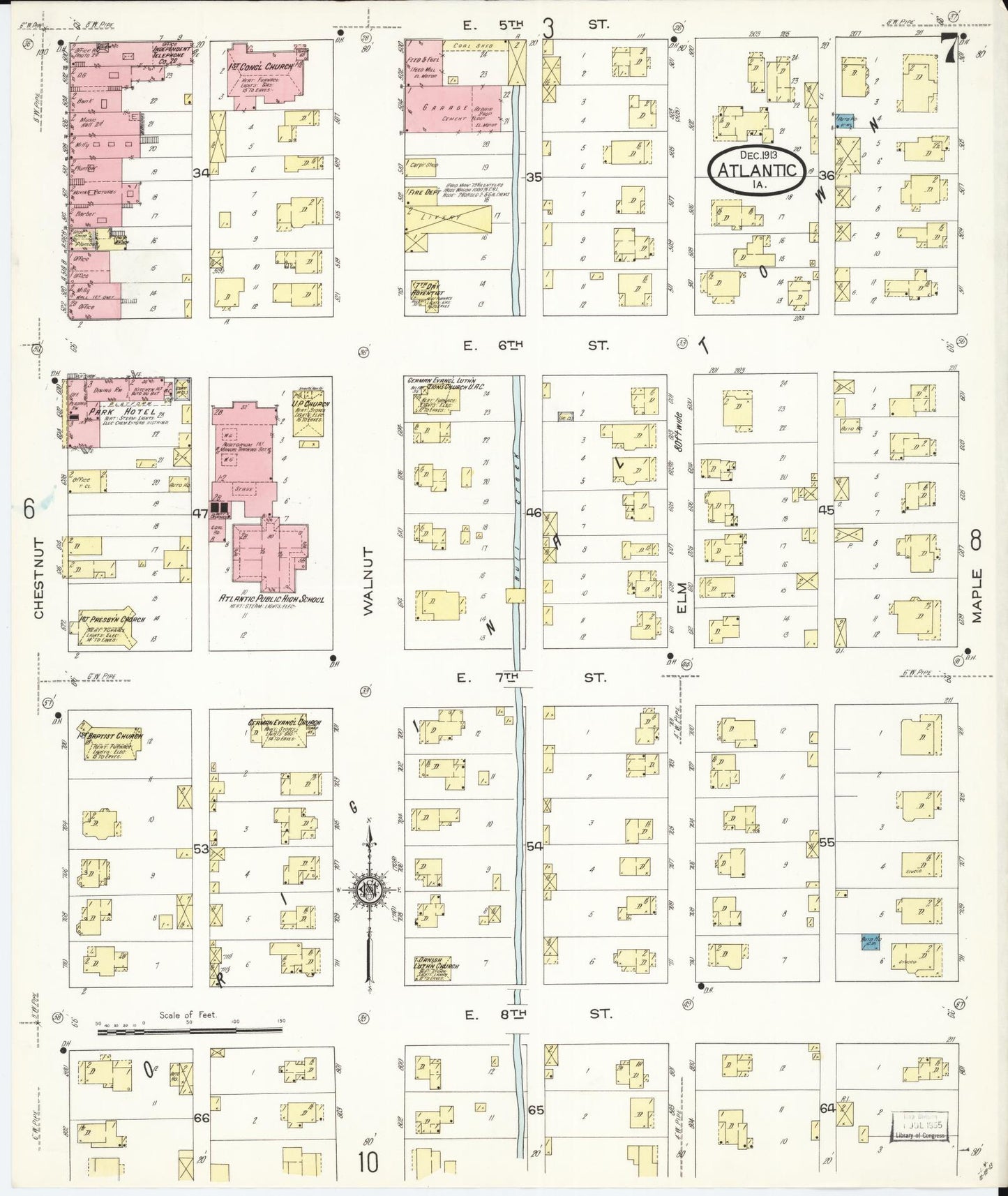 Sanborn Fire Insurance Map from Atlantic, Cass County, Iowa (1913), Sheet #0007 - Historic Sanborn Fire Insurance Map Print, vintage old map wall art