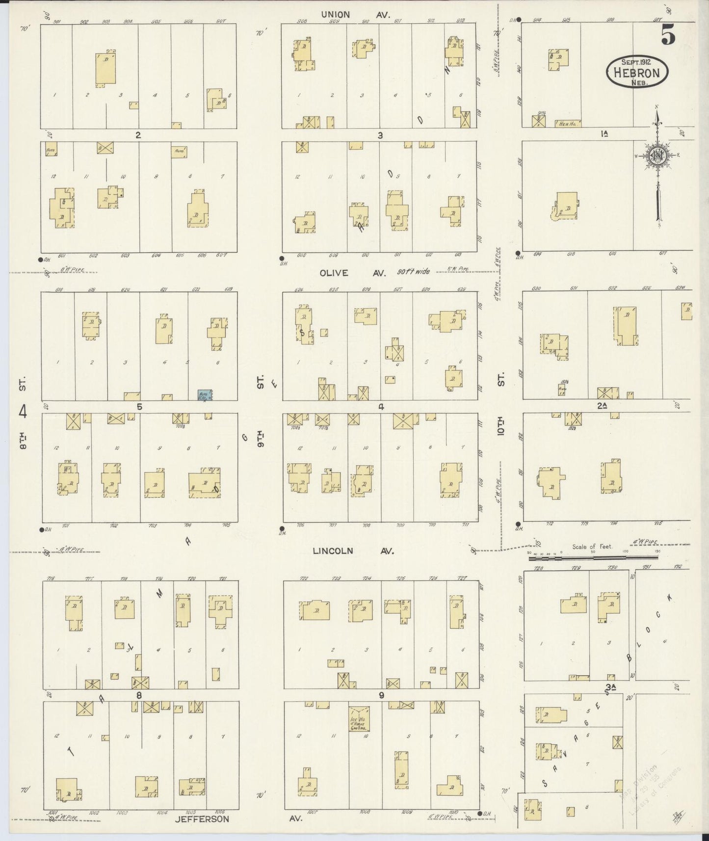 Sanborn Fire Insurance Map from Hebron, Thayer County, Nebraska (1912), Sheet #0005 - Historic Sanborn Fire Insurance Map Print, vintage old map wall art, antique decor, genealogy gift, Nebraska Nebraska map