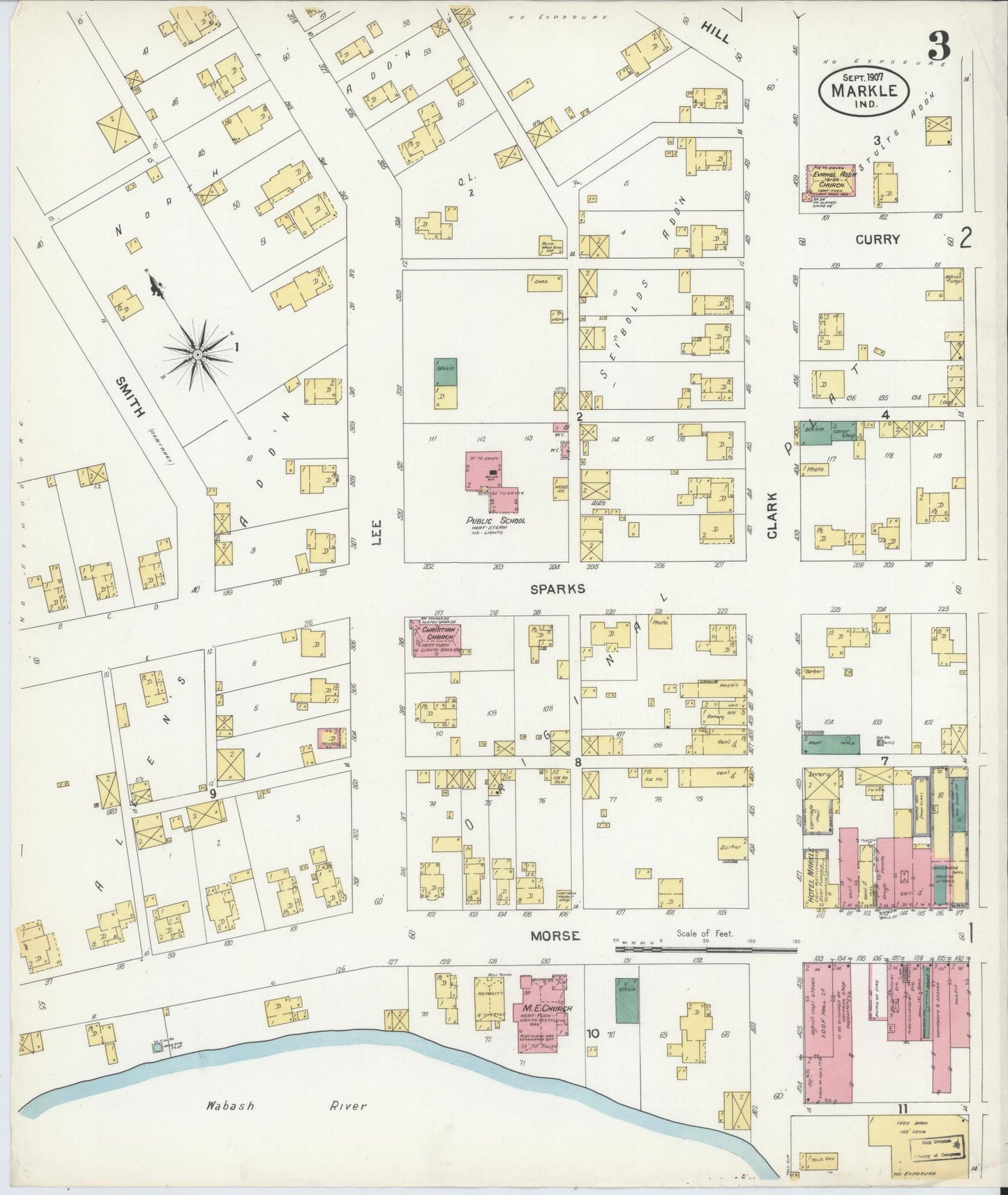 Sanborn Fire Insurance Map from Markle, Huntington County, Indiana (1907), Sheet #0003 - Complete Map Set gallery image, historic Sanborn map, vintage wall art, Indiana Indiana