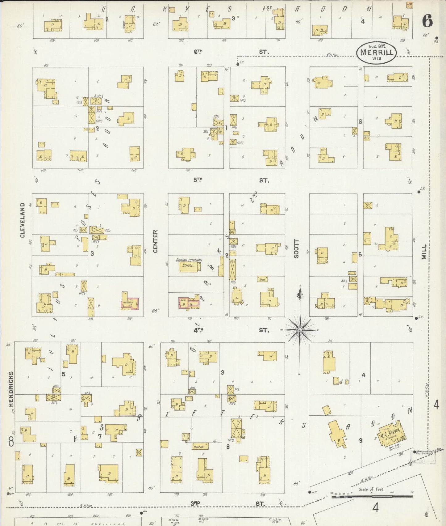 Sanborn Fire Insurance Map from Merrill, Lincoln County, Wisconsin (1902), Sheet #0006 - Historic Sanborn Fire Insurance Map Print, vintage old map wall art, antique decor, genealogy gift, Wisconsin Wisconsin map