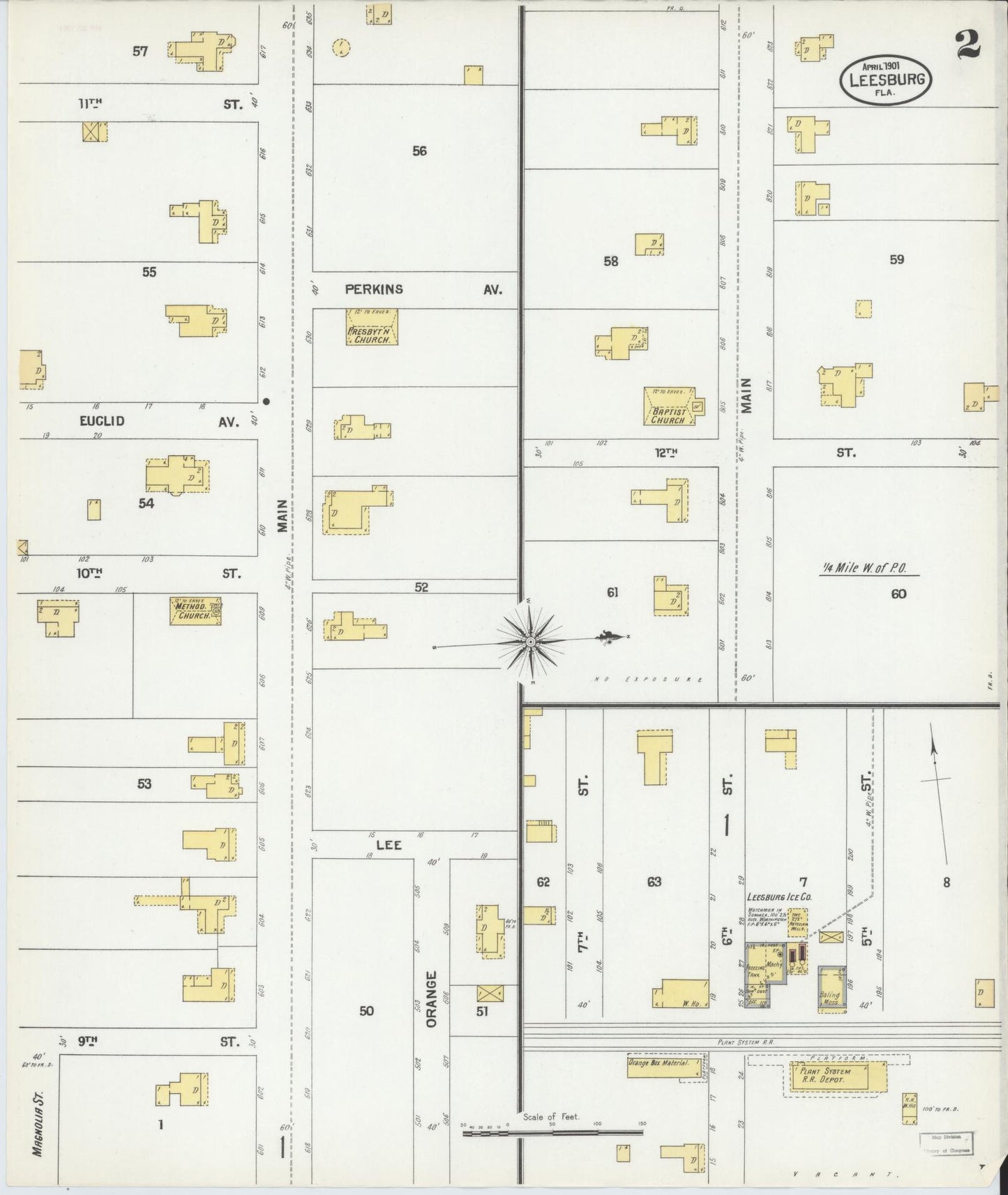 Sanborn Fire Insurance Map from Leesburg, Lake County, Florida (1901), Sheet #0002 - Complete Map Set gallery image, historic Sanborn map, vintage wall art, Florida Florida